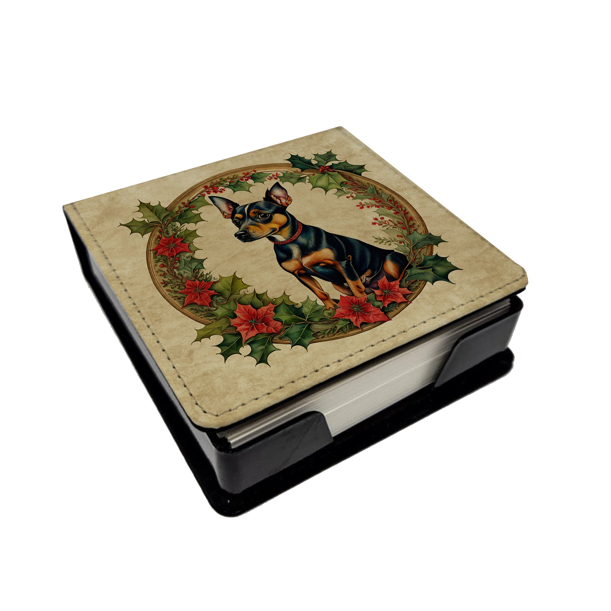 Buy this Miniature Pinscher Christmas Flowers PU Leather Note Paper Holder