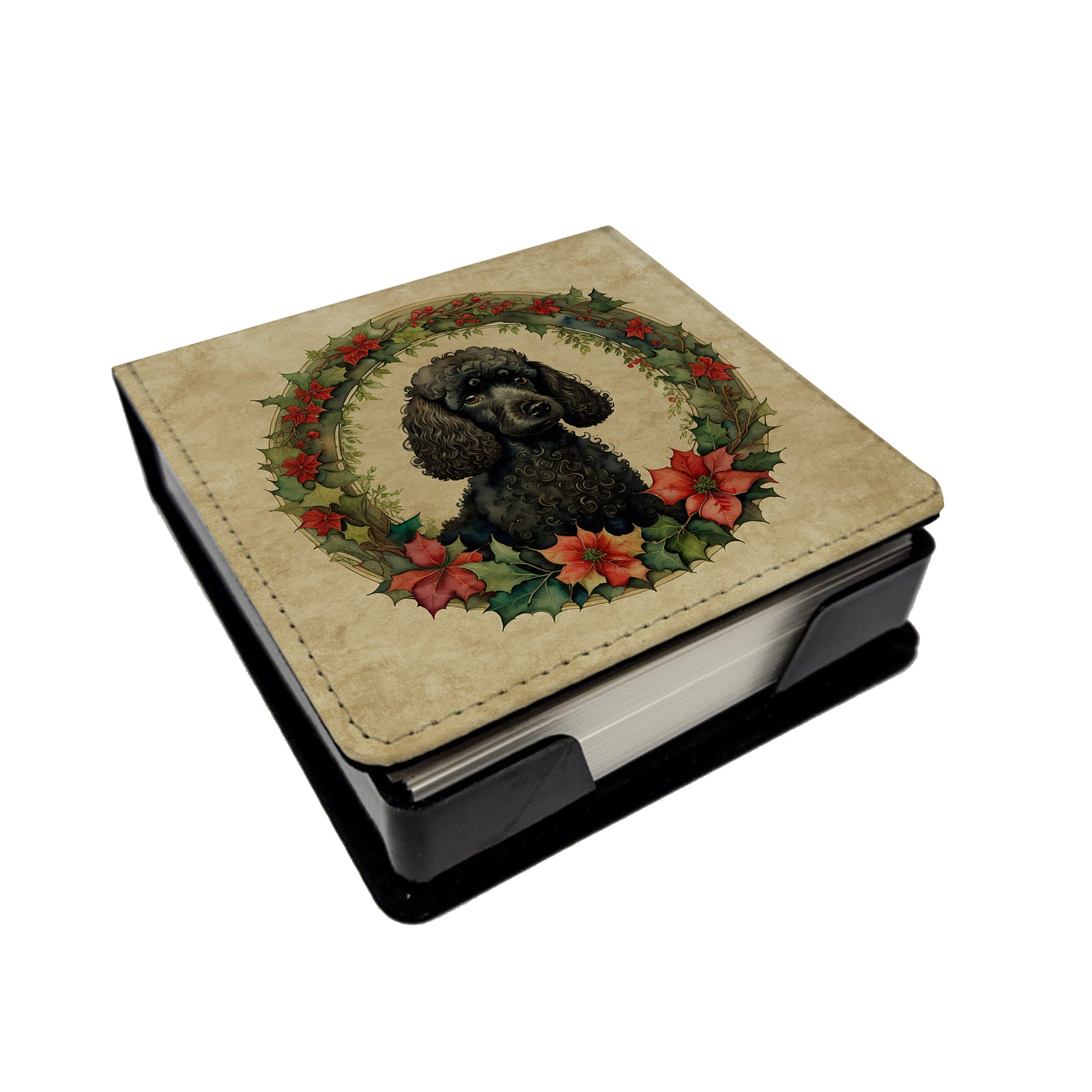 Buy this Poodle Christmas Flowers PU Leather Note Paper Holder