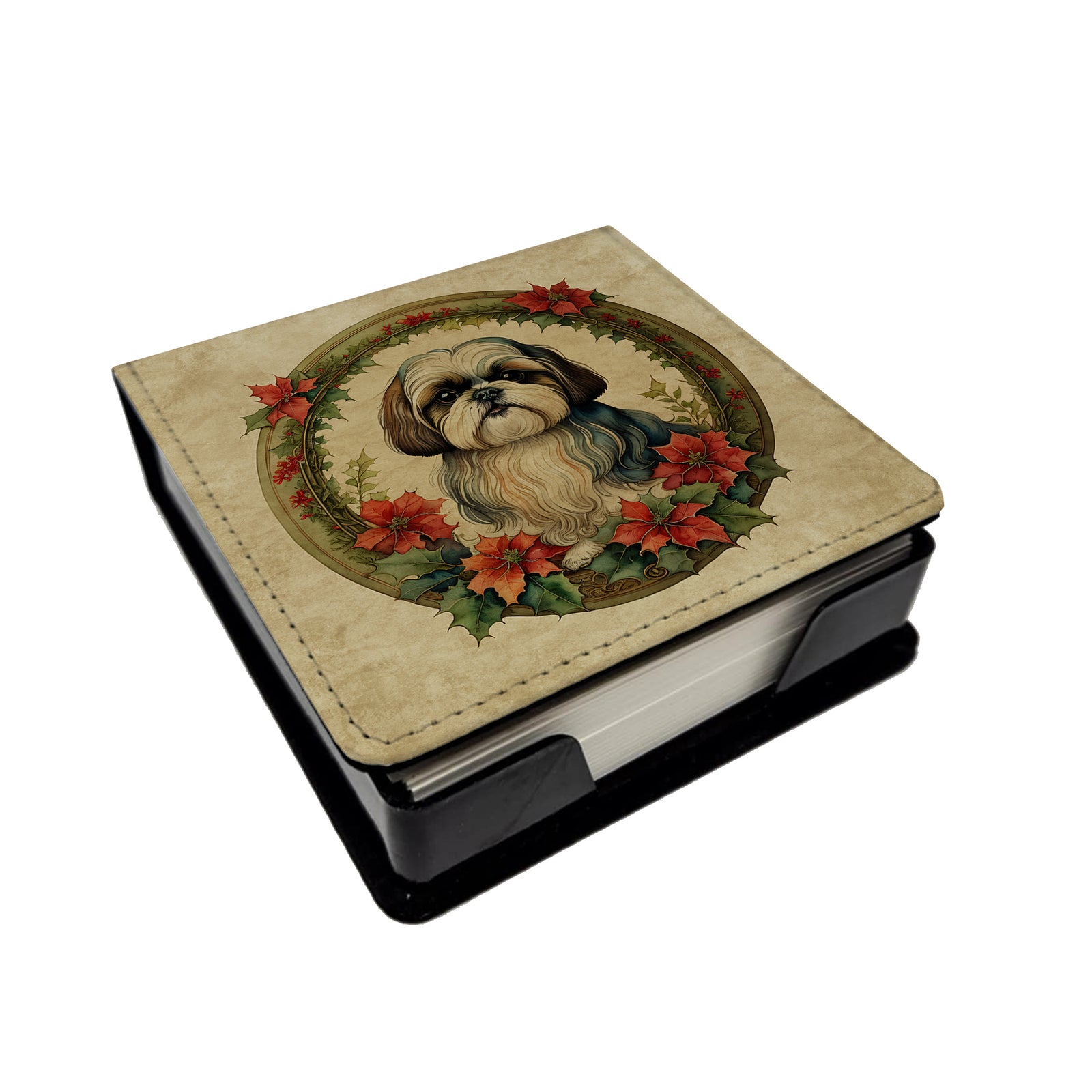 Buy this Shih Tzu Christmas Flowers PU Leather Note Paper Holder