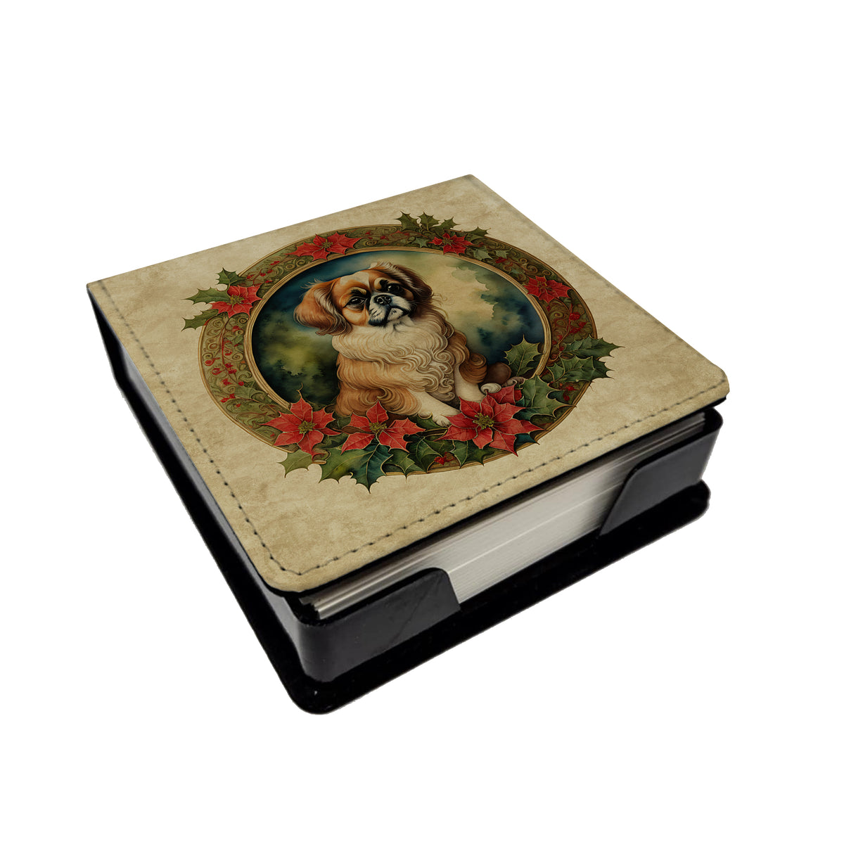 Buy this Tibetan Spaniel Christmas Flowers PU Leather Note Paper Holder