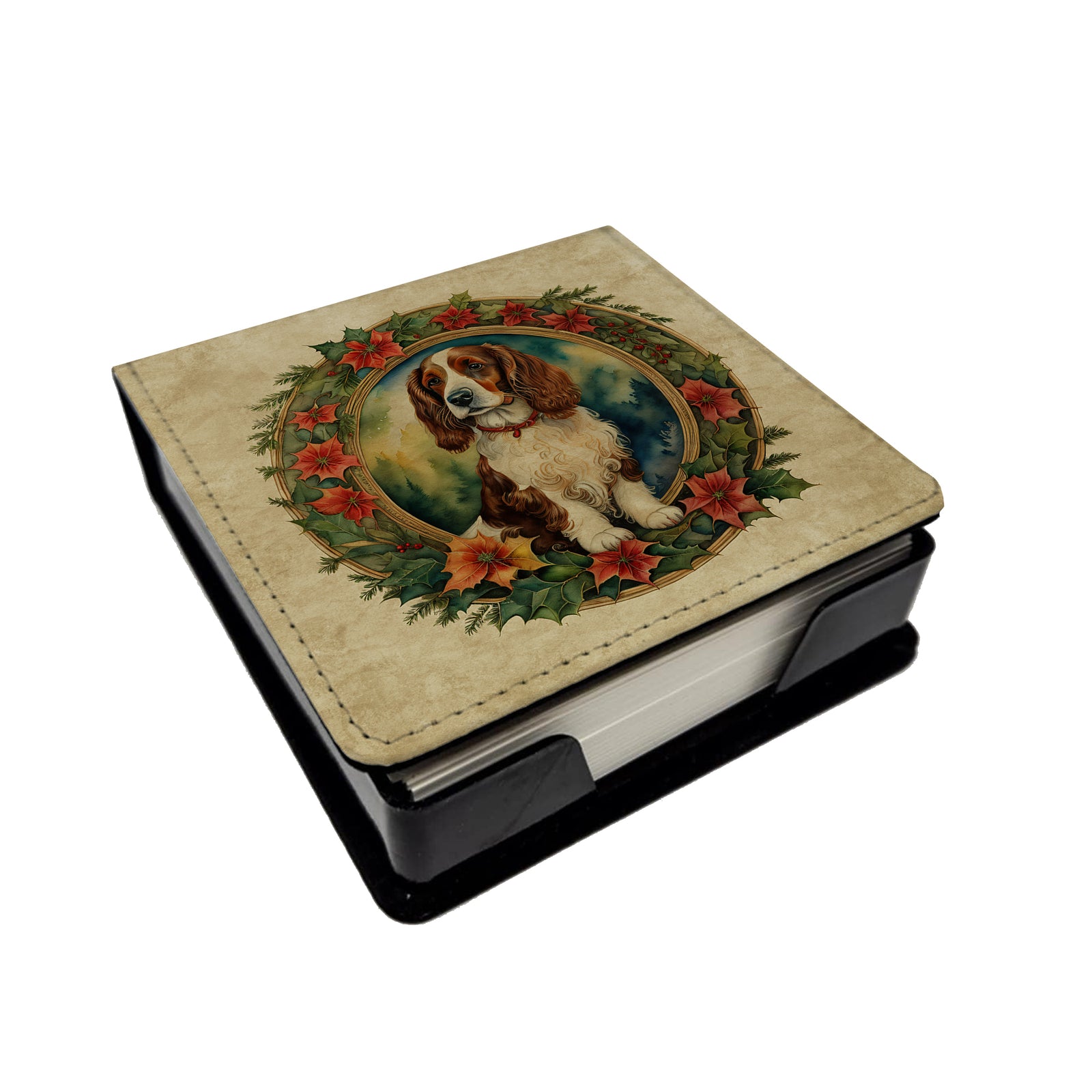 Buy this Welsh Springer Spaniel Christmas Flowers PU Leather Note Paper Holder