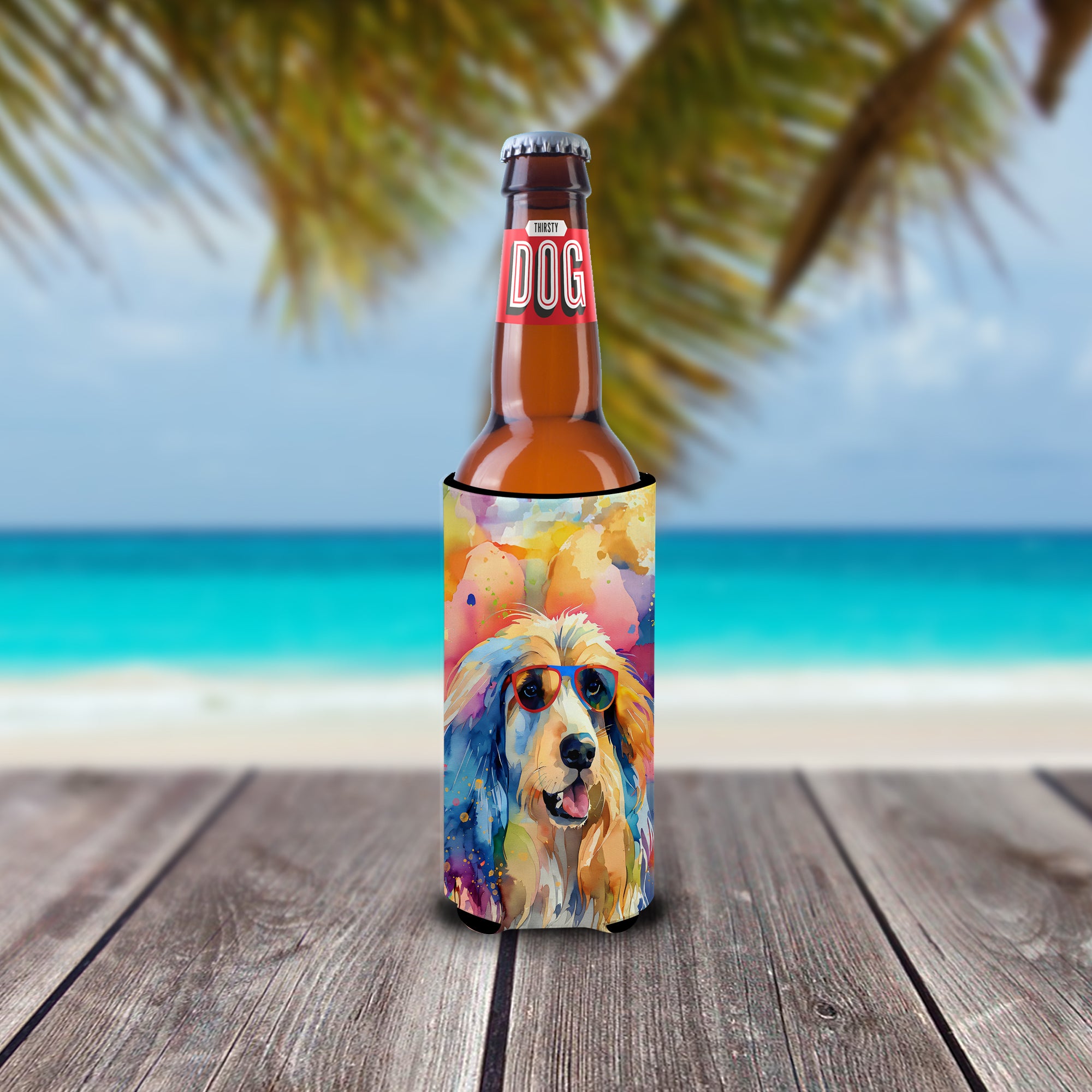 Afghan Hound Hippie Dawg Hugger for Ultra Slim Cans