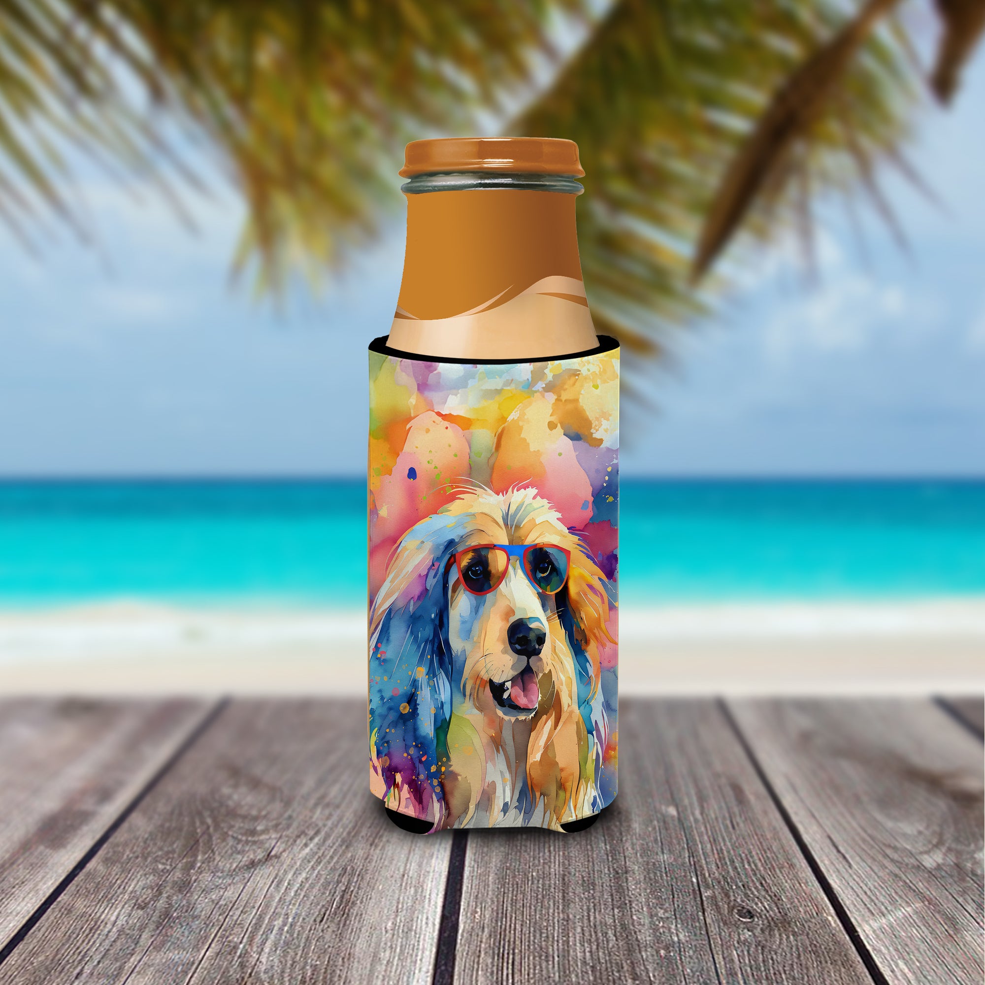 Afghan Hound Hippie Dawg Hugger for Ultra Slim Cans