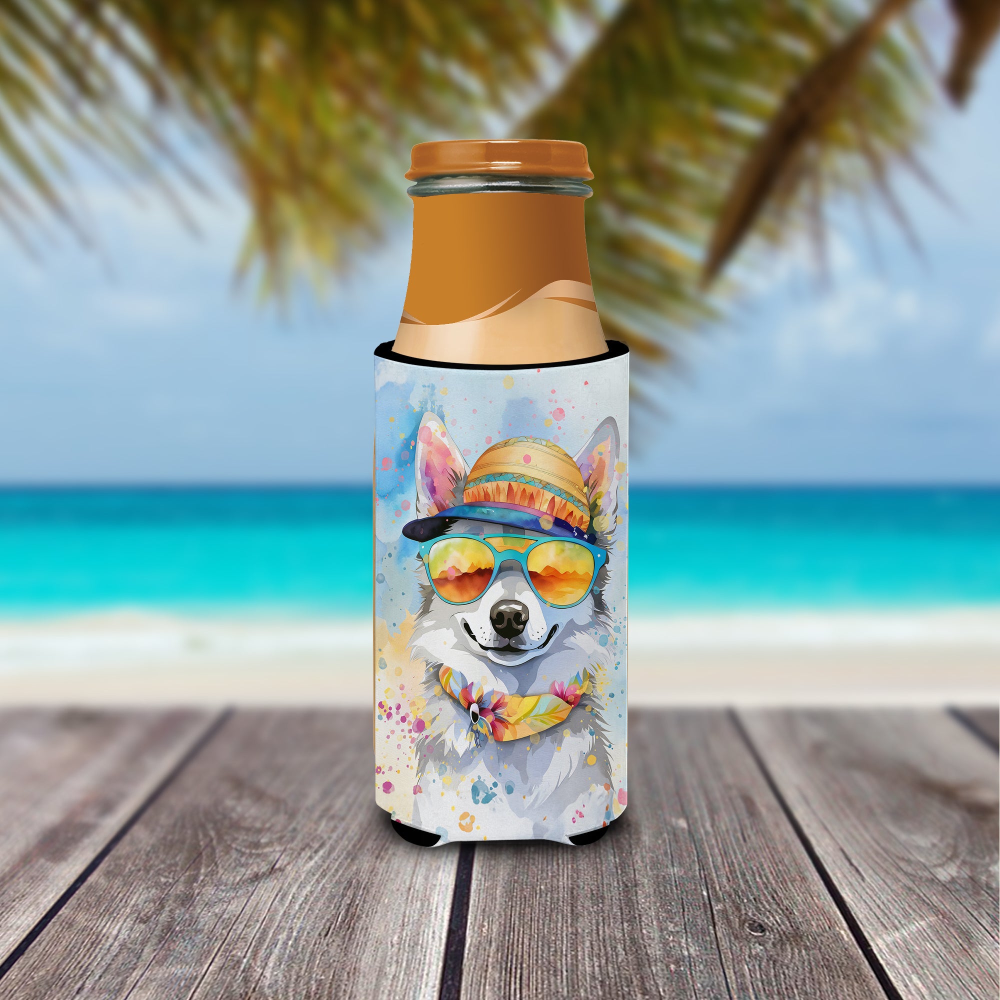 Alaskan Klee Kai Hippie Dawg Hugger for Ultra Slim Cans