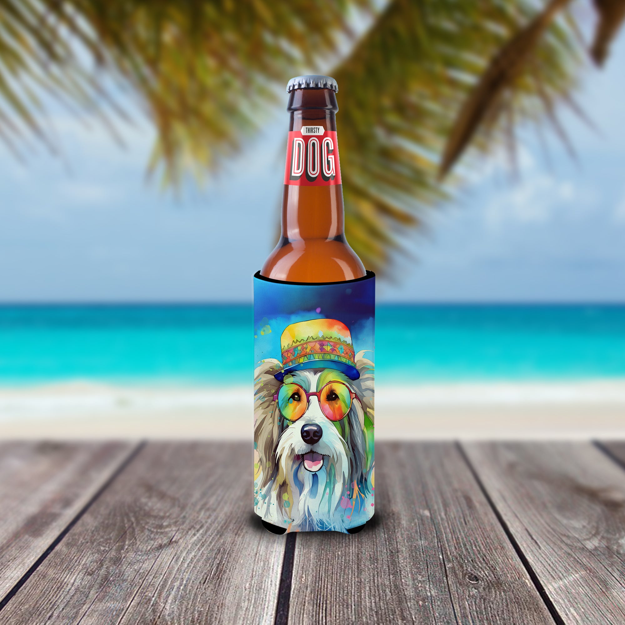 Bearded Collie Hippie Dawg Hugger for Ultra Slim Cans