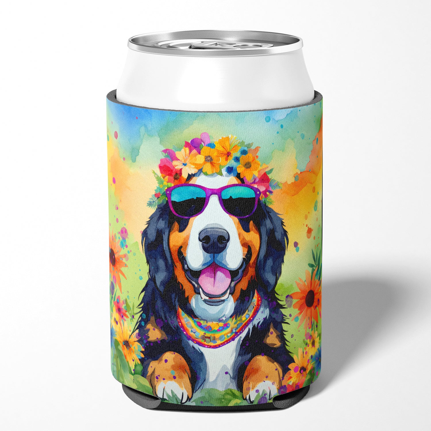 Bernese Mountain Dog Hippie Dawg Can or Bottle Hugger