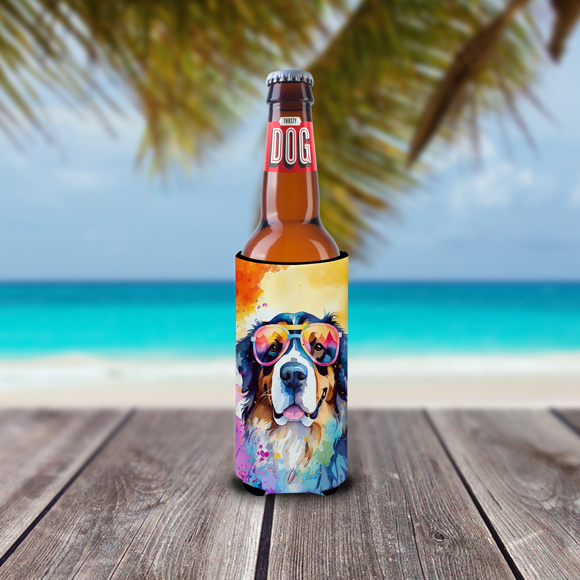 Bernese Mountain Dog Hippie Dawg Hugger for Ultra Slim Cans