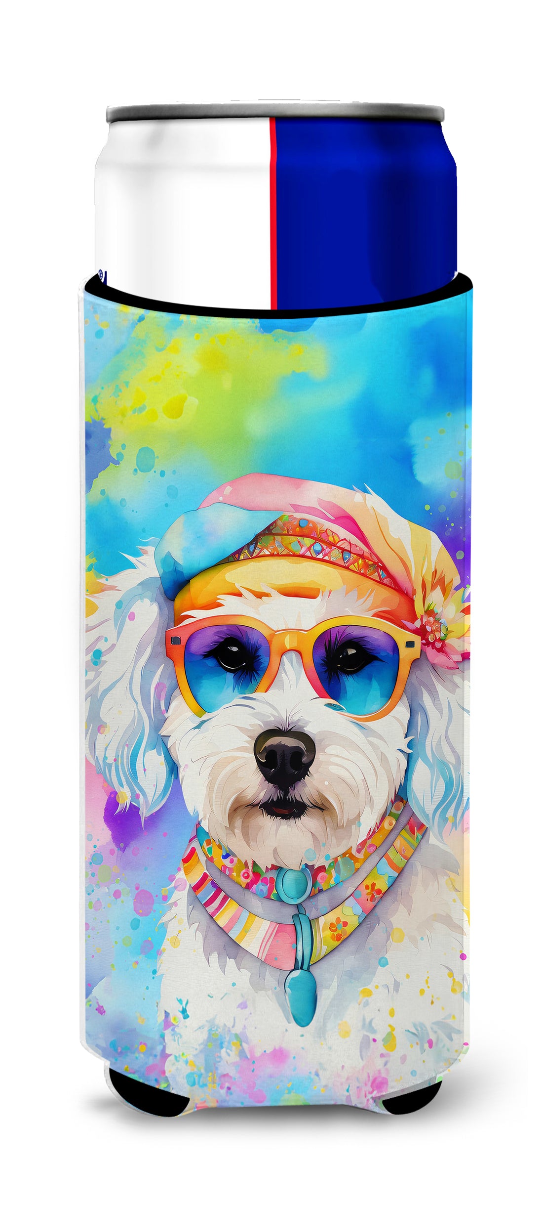 Buy this Bichon Frise Hippie Dawg Hugger for Ultra Slim Cans