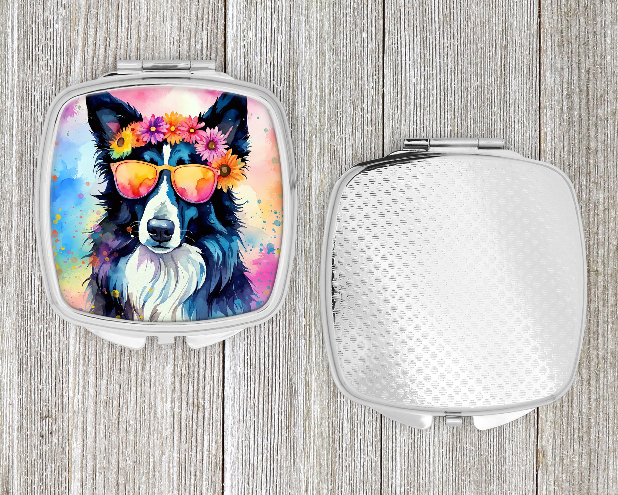 Border Collie Hippie Dawg Compact Mirror