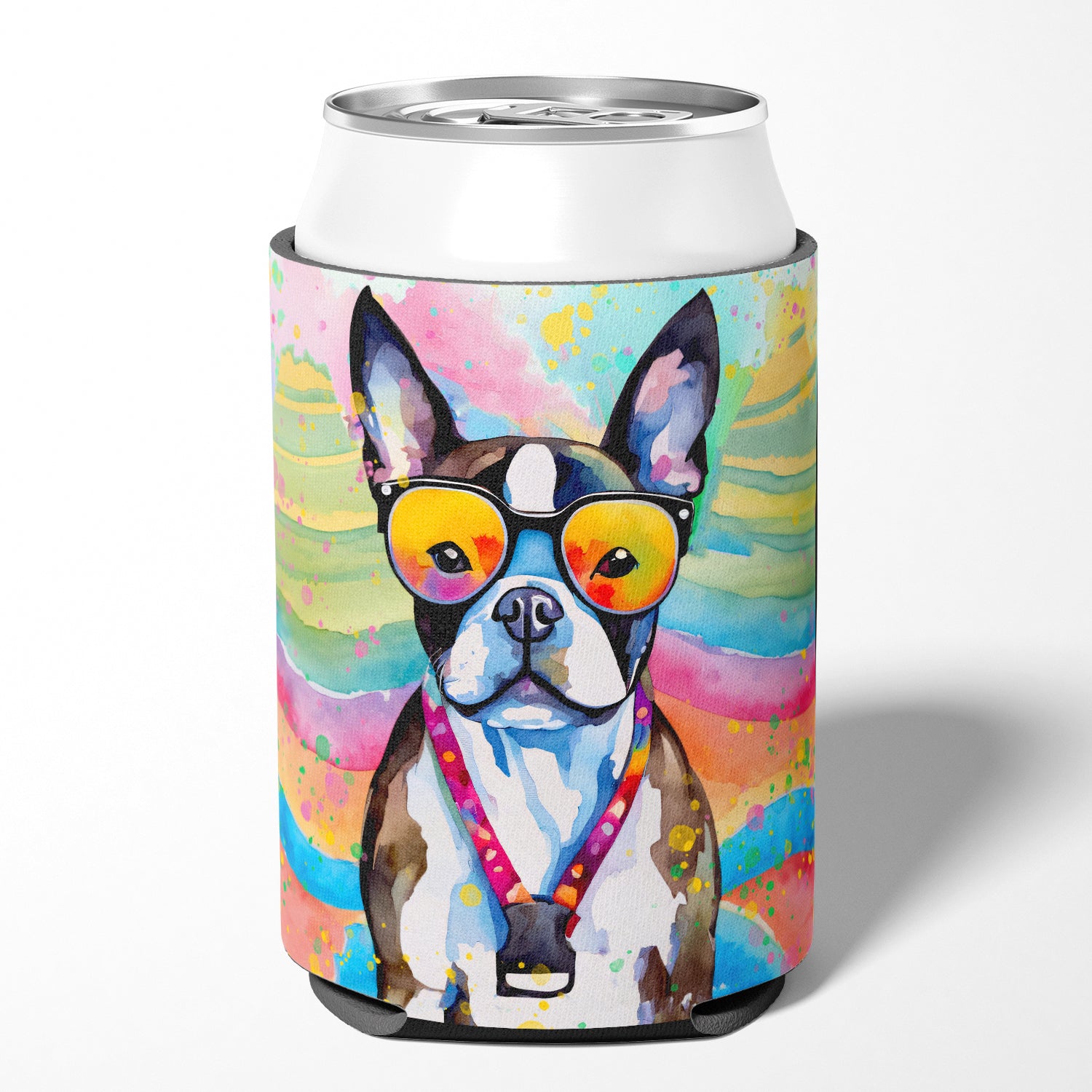 Buy this Boston Terrier Hippie Dawg Can or Bottle Hugger