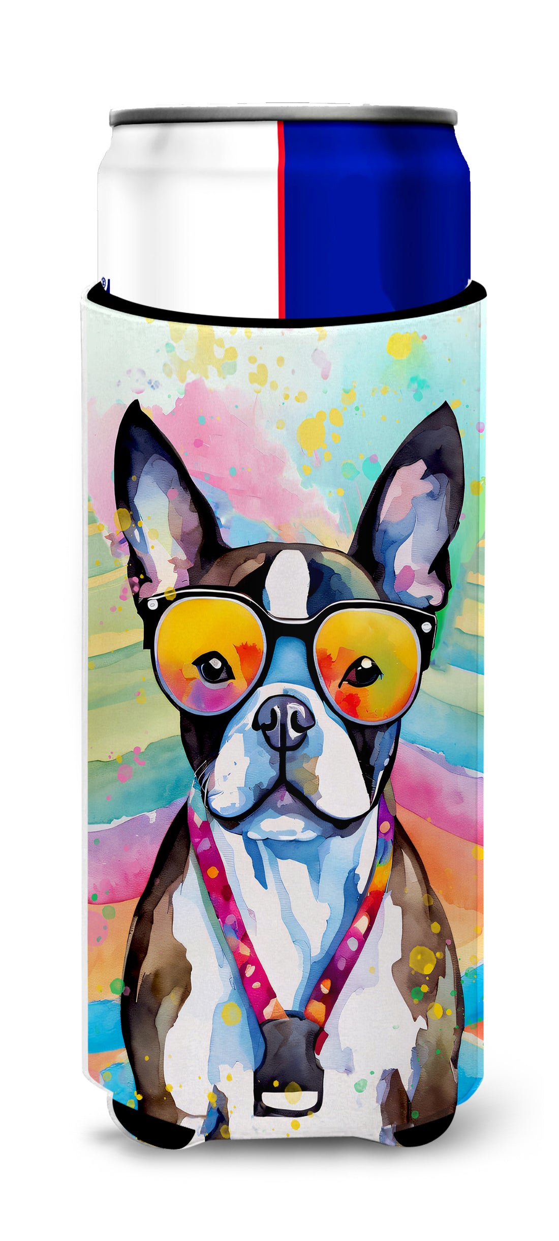 Buy this Boston Terrier Hippie Dawg Hugger for Ultra Slim Cans