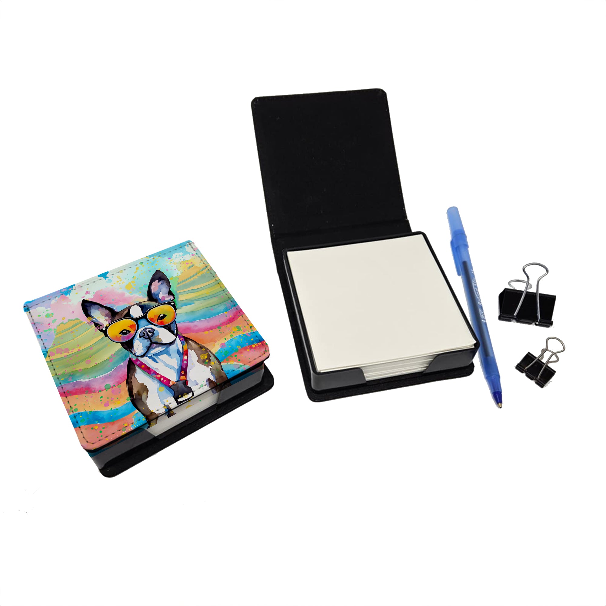 Buy this Boston Terrier Hippie Dawg PU Leather Note Paper Holder