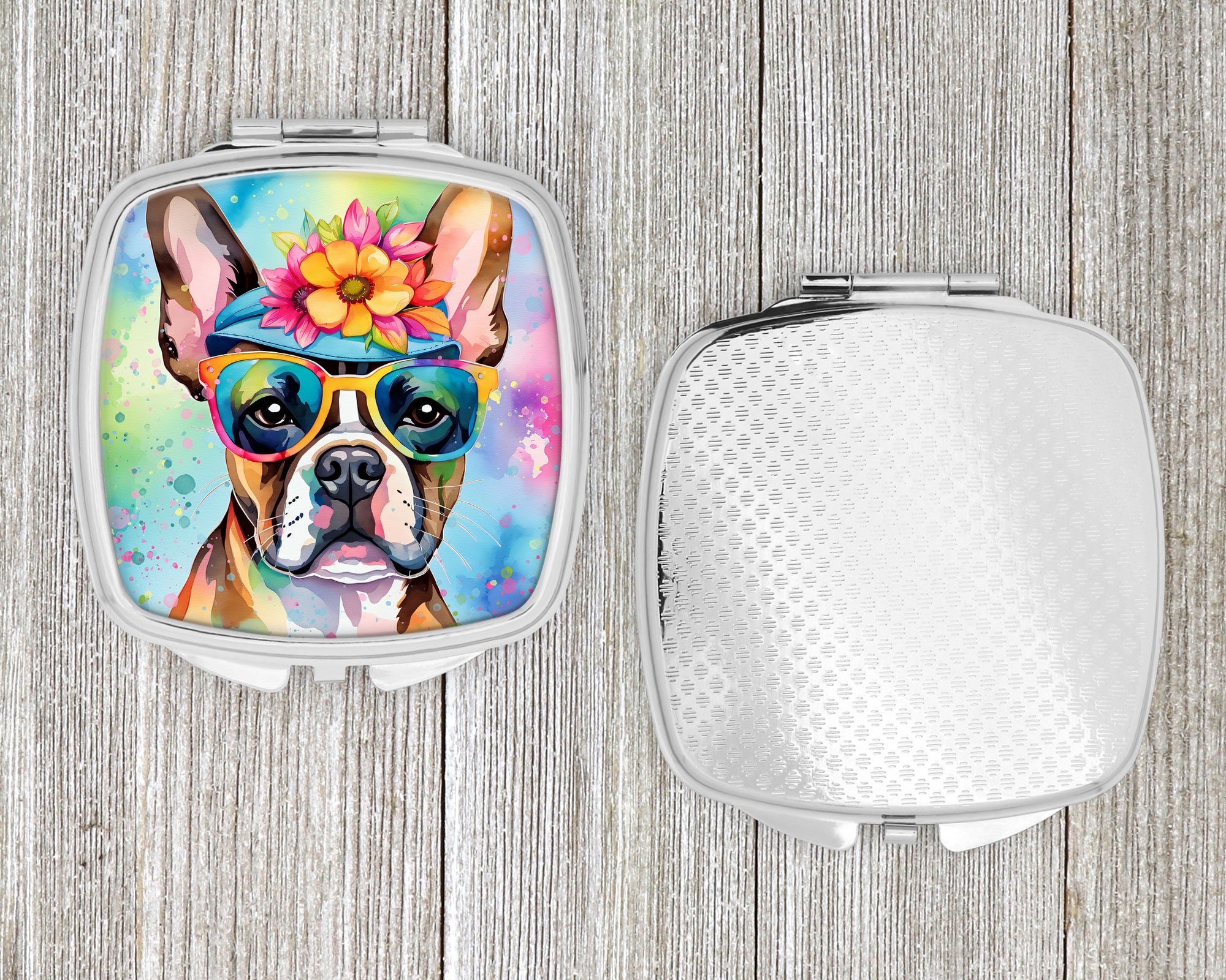 Boston Terrier Hippie Dawg Compact Mirror