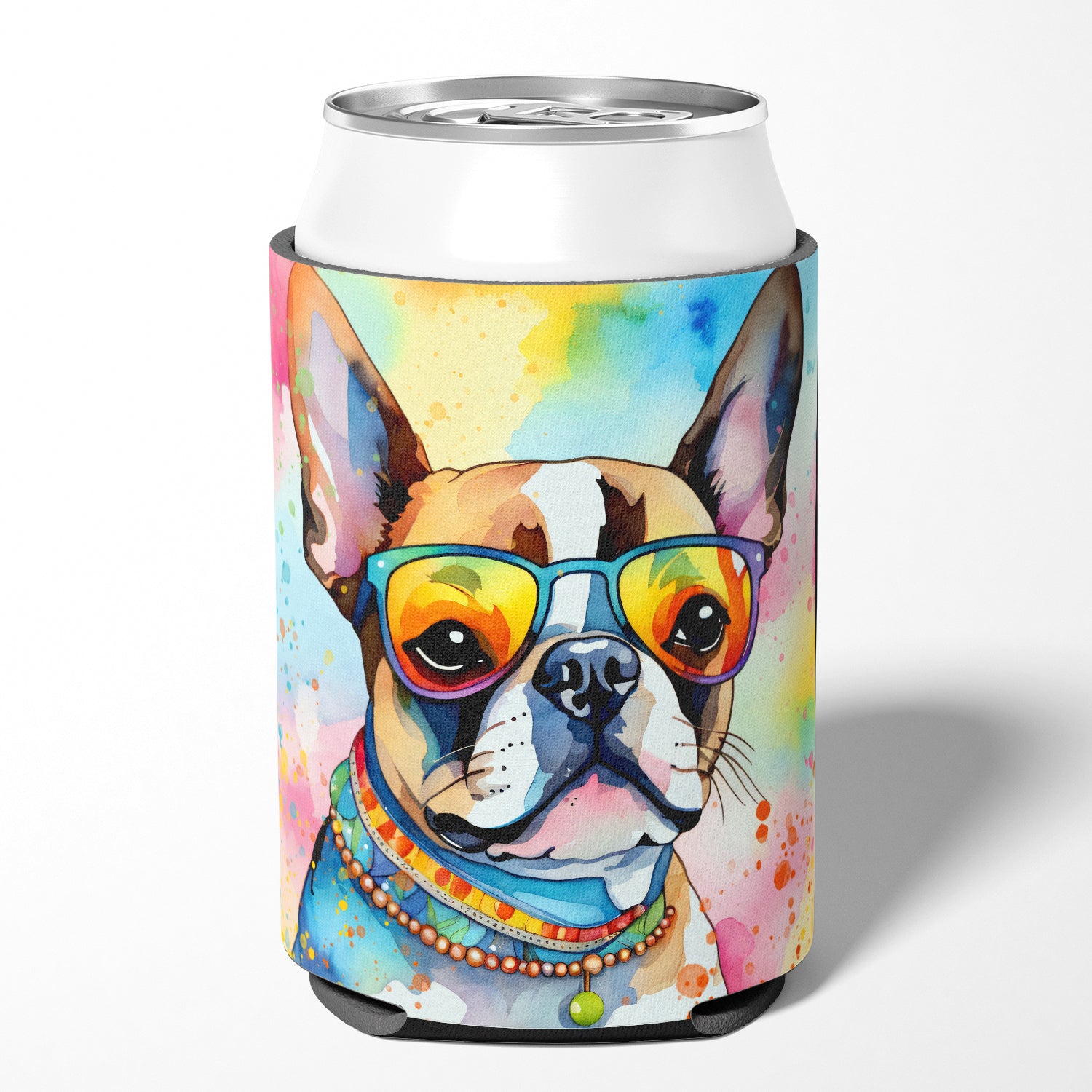 Buy this Boston Terrier Hippie Dawg Can or Bottle Hugger