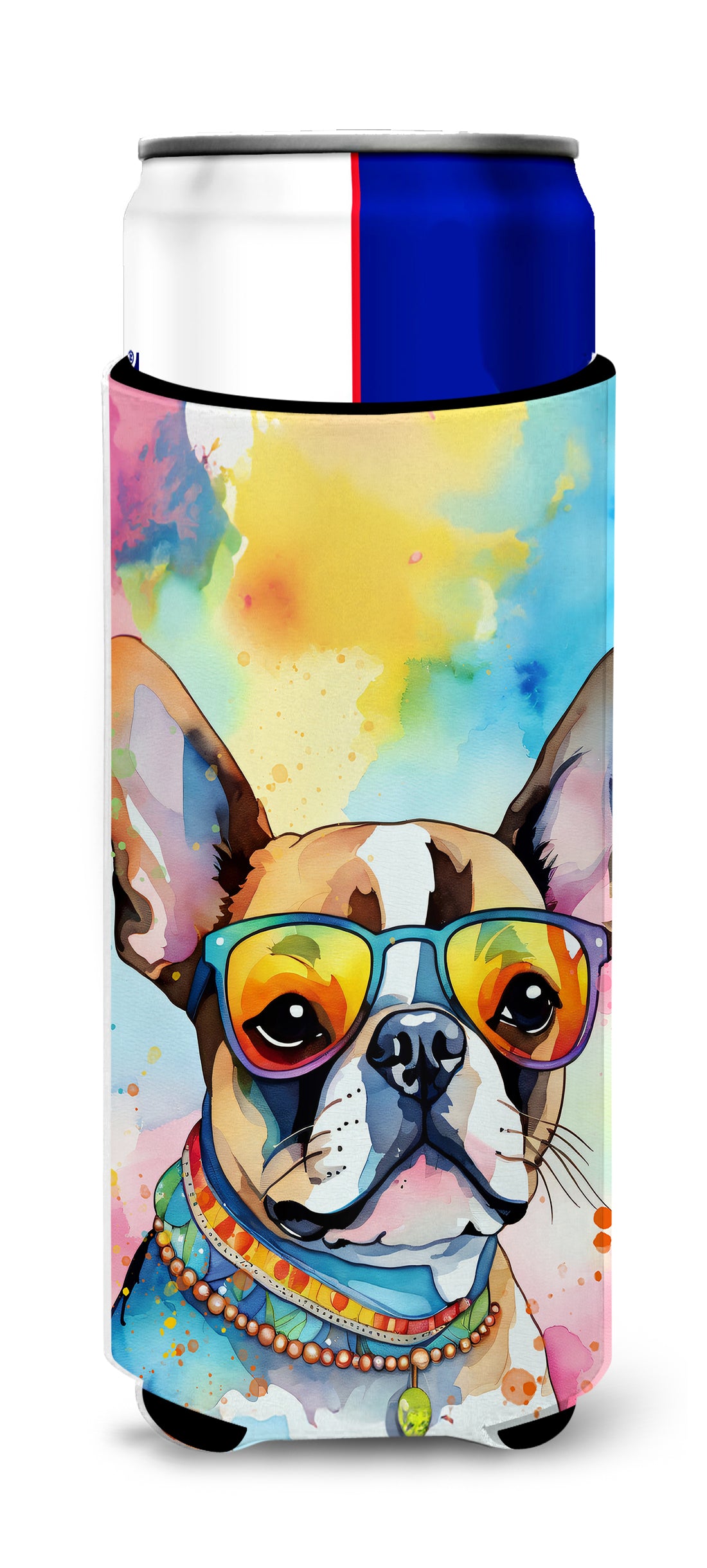 Buy this Boston Terrier Hippie Dawg Hugger for Ultra Slim Cans