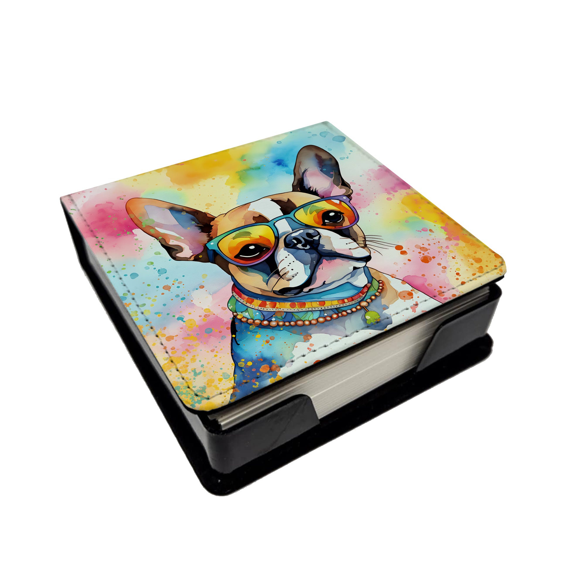 Buy this Boston Terrier Hippie Dawg PU Leather Note Paper Holder