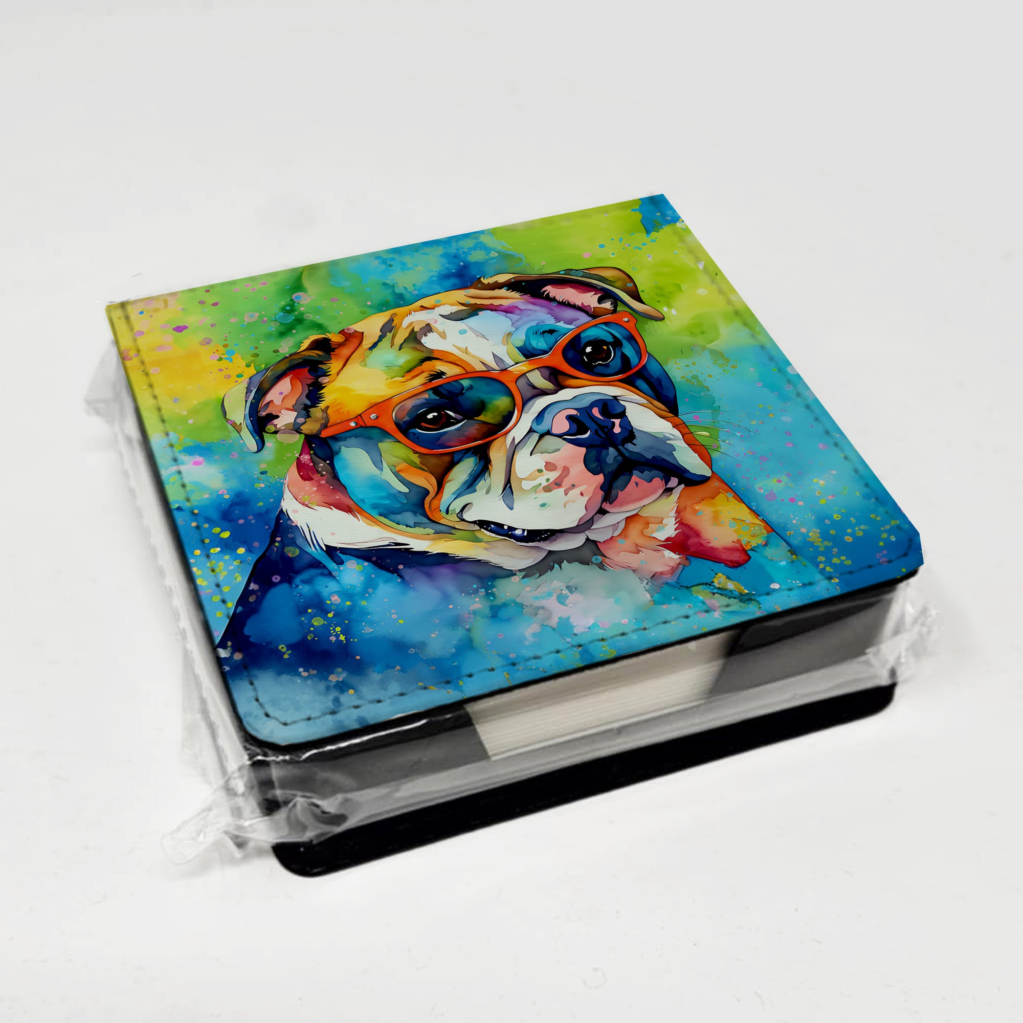 English Bulldog Hippie Dawg PU Leather Note Paper Holder