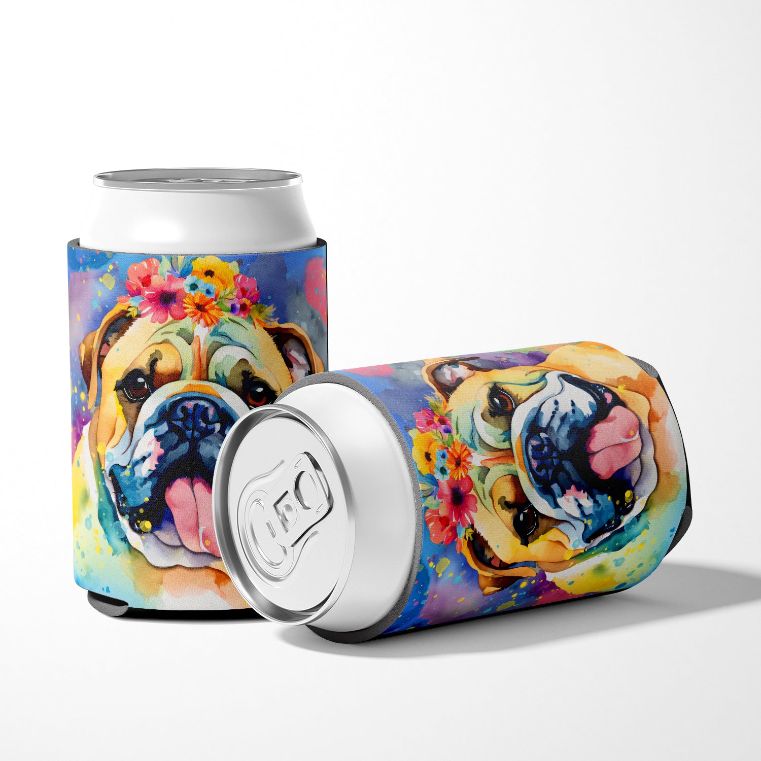 English Bulldog Hippie Dawg Can or Bottle Hugger