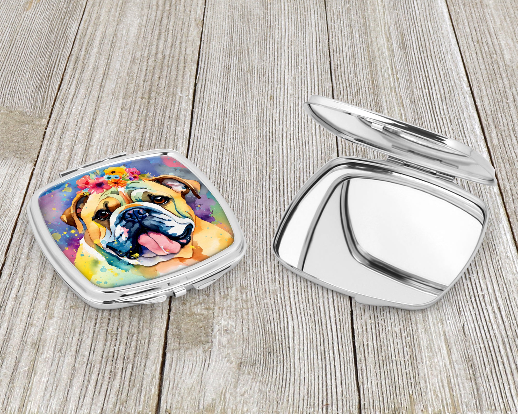 English Bulldog Hippie Dawg Compact Mirror