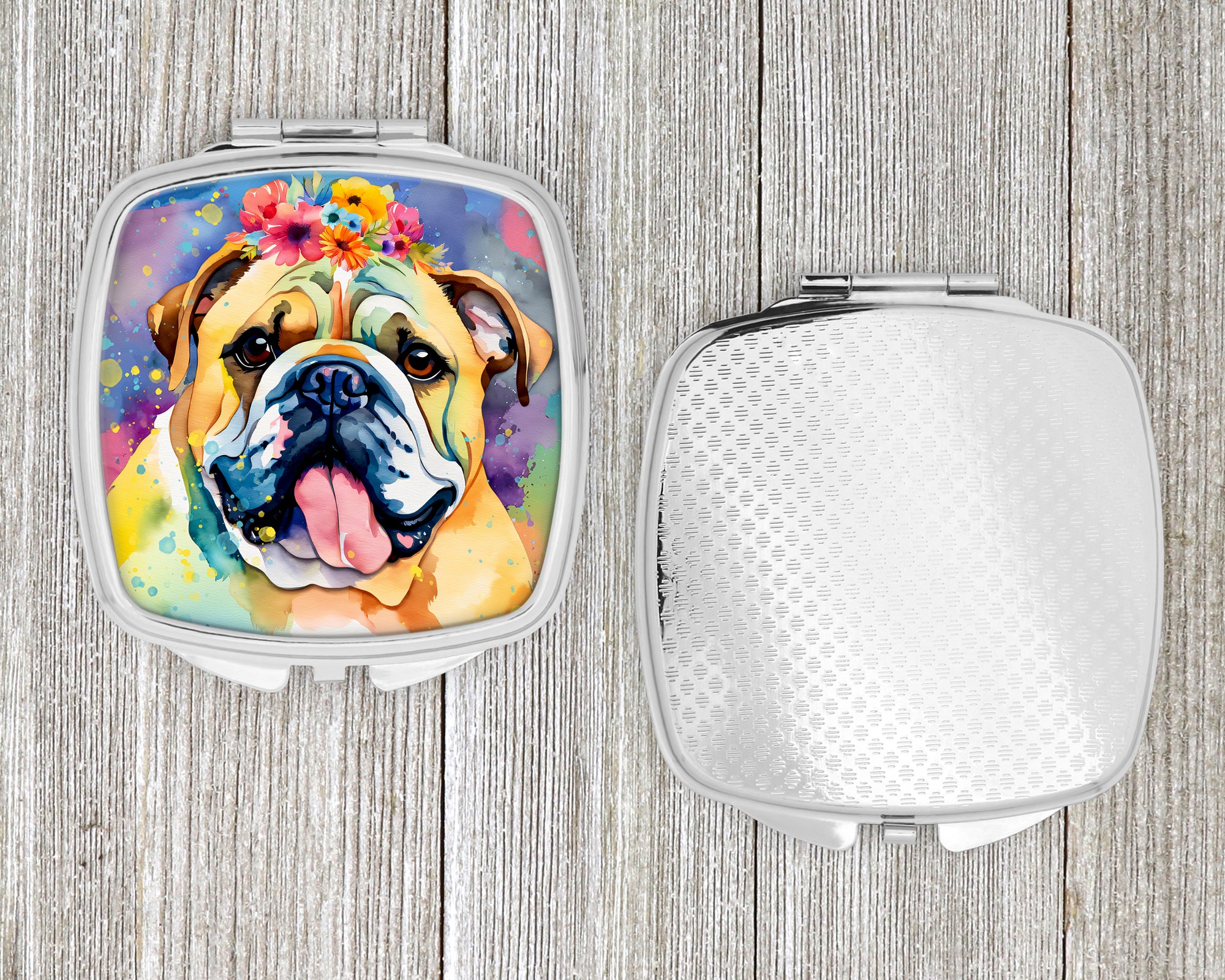 English Bulldog Hippie Dawg Compact Mirror