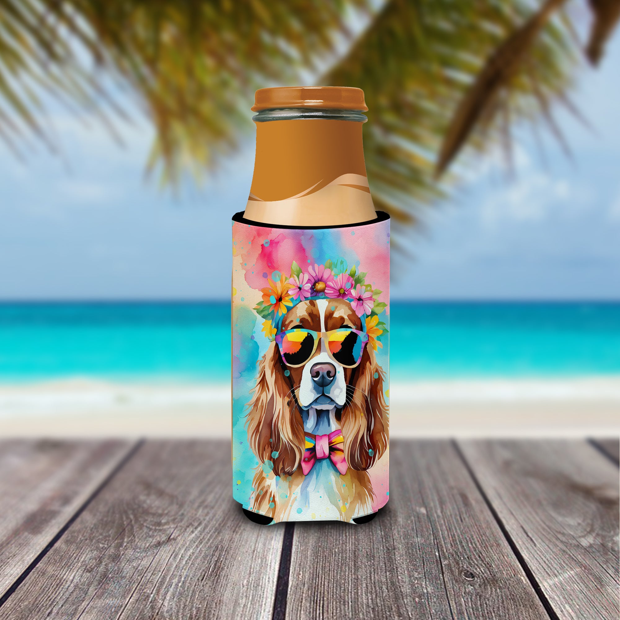 Cavalier Spaniel Hippie Dawg Hugger for Ultra Slim Cans