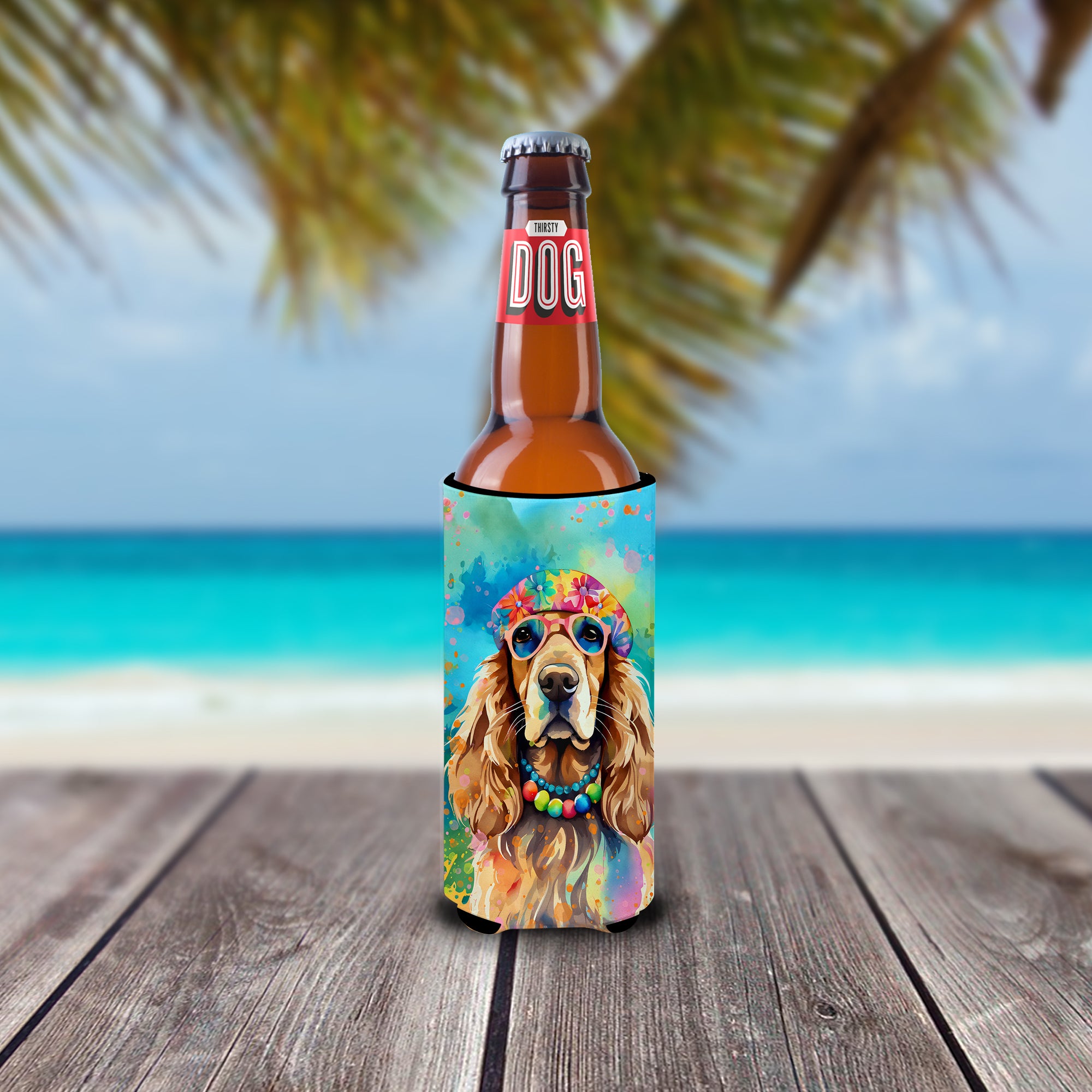 Buy this Cocker Spaniel Hippie Dawg Hugger for Ultra Slim Cans