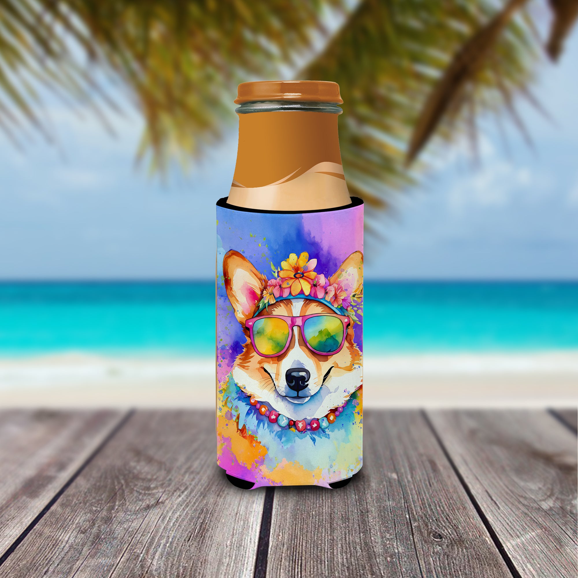 Corgi Hippie Dawg Hugger for Ultra Slim Cans