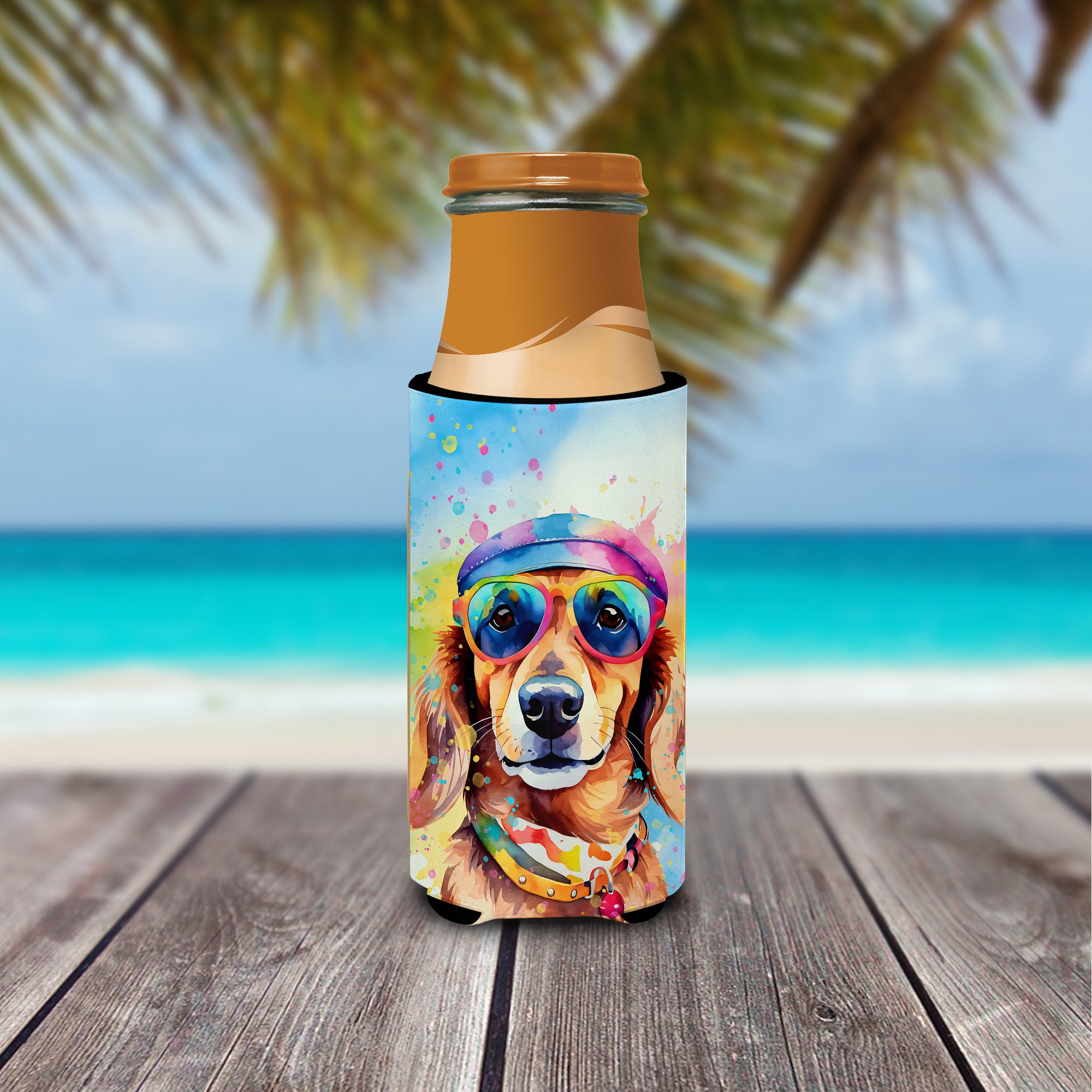 Dachshund Hippie Dawg Hugger for Ultra Slim Cans