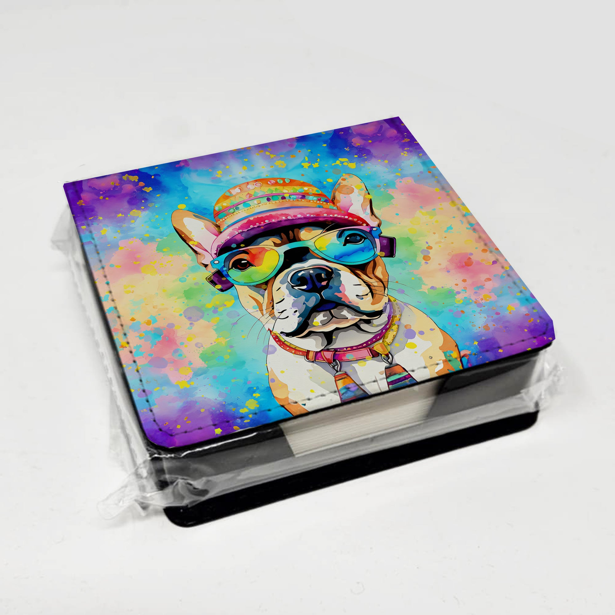 French Bulldog Hippie Dawg PU Leather Note Paper Holder