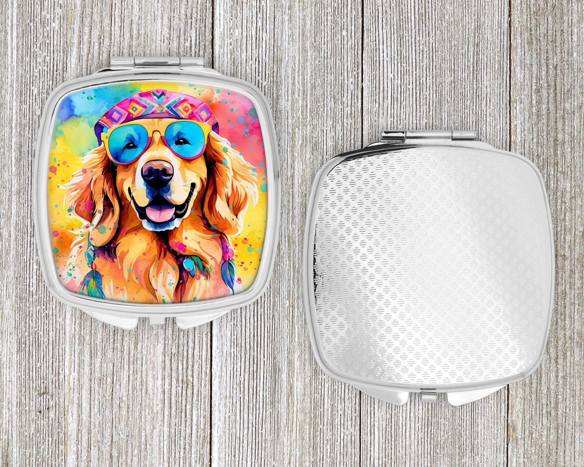 Golden Retriever Hippie Dawg Compact Mirror