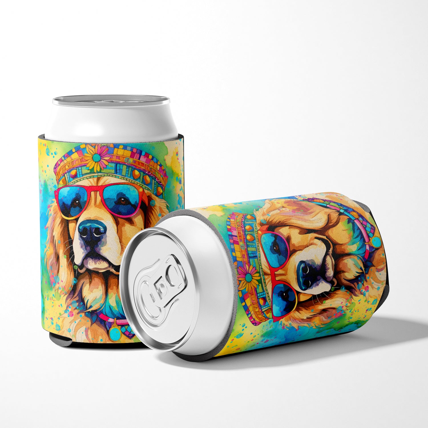 Golden Retriever Hippie Dawg Can or Bottle Hugger