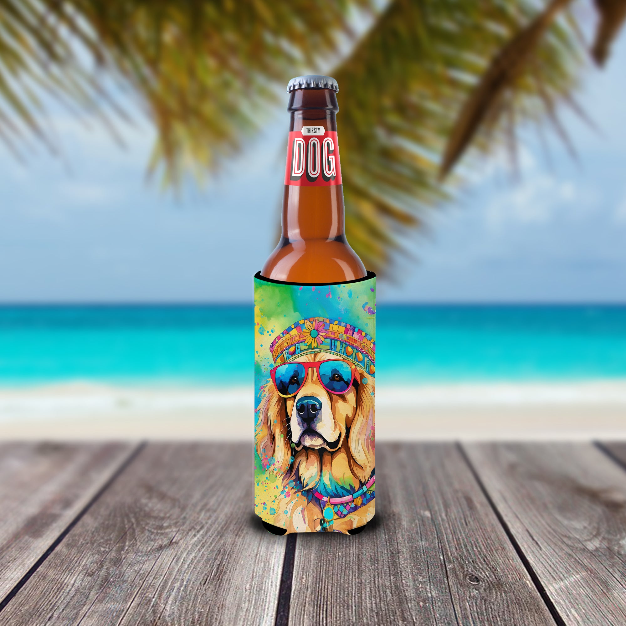 Golden Retriever Hippie Dawg Hugger for Ultra Slim Cans