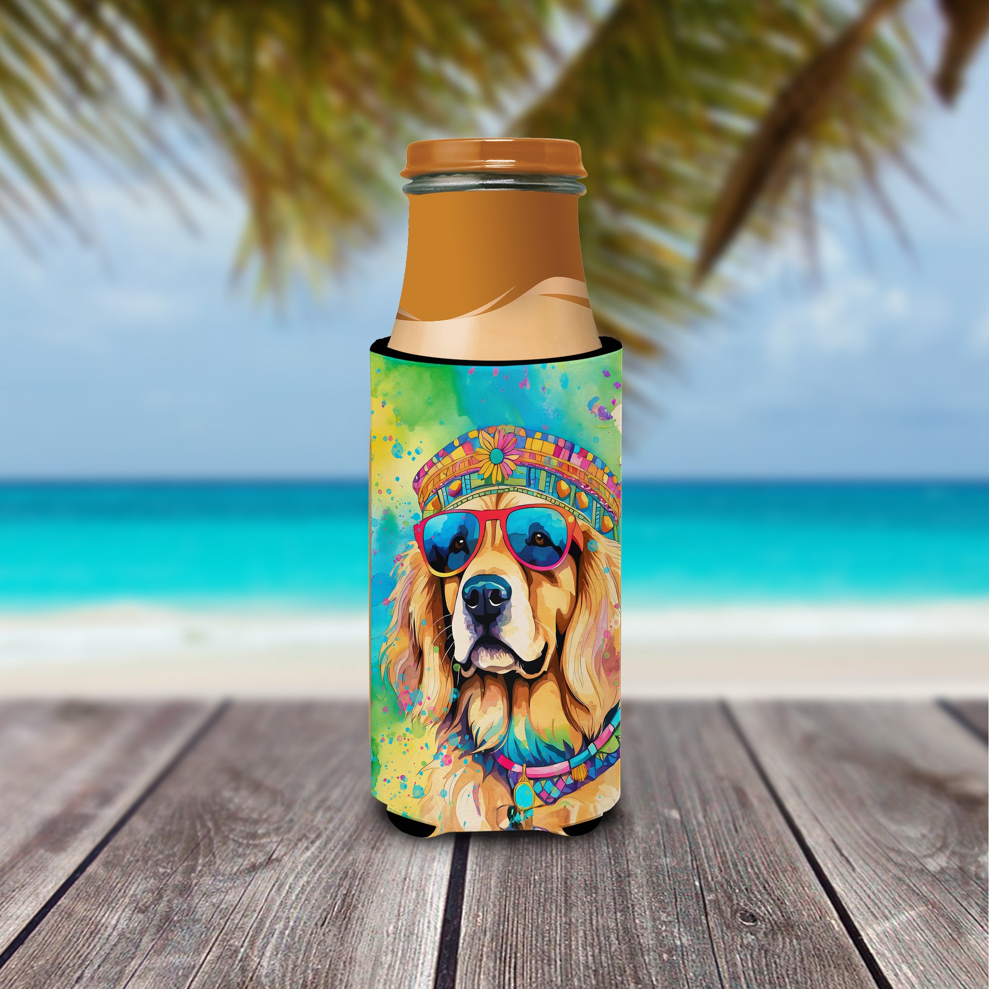 Golden Retriever Hippie Dawg Hugger for Ultra Slim Cans