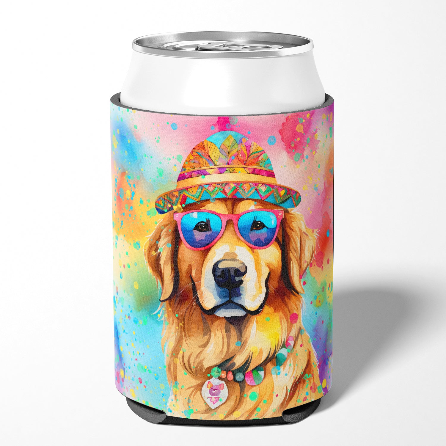 Golden Retriever Hippie Dawg Can or Bottle Hugger