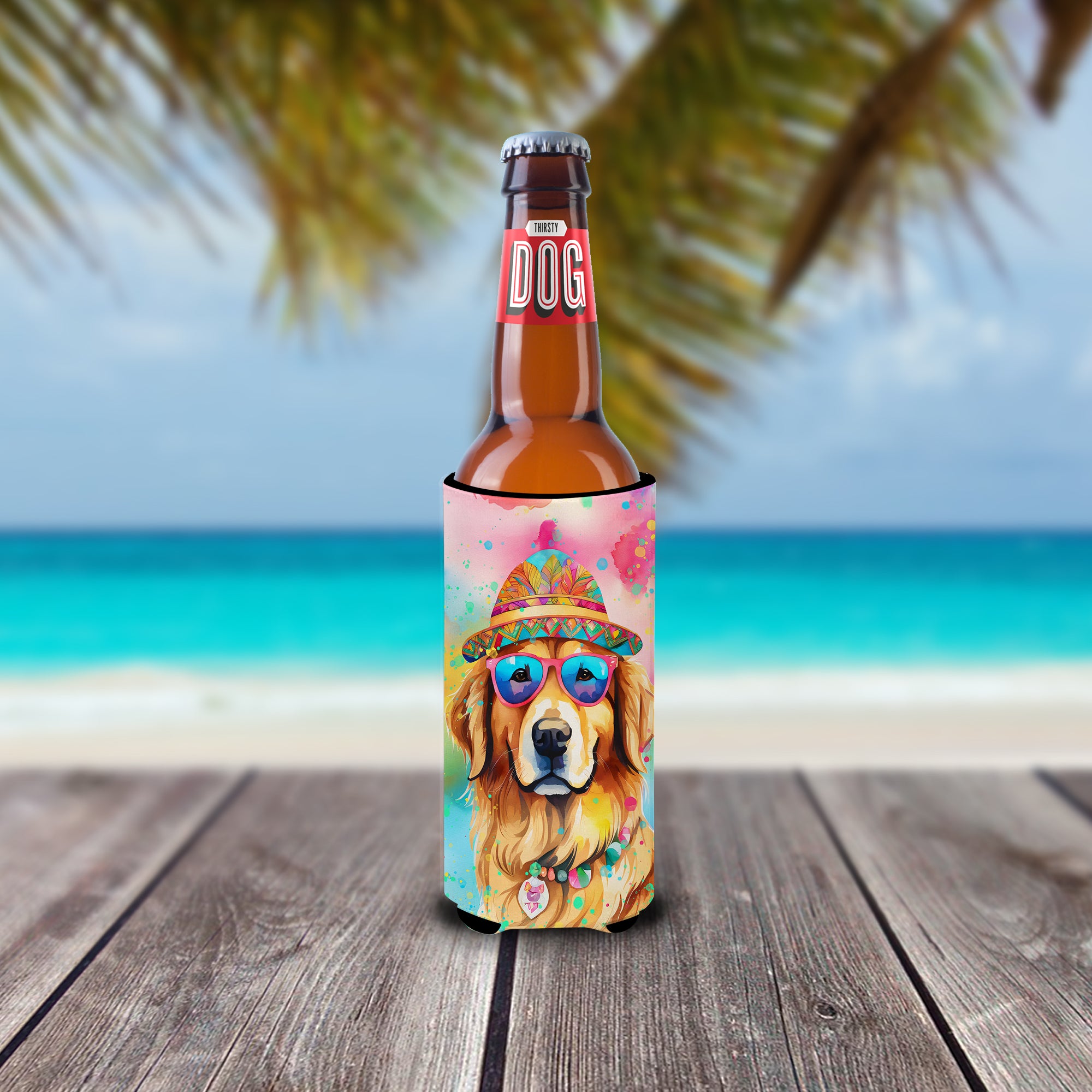 Golden Retriever Hippie Dawg Hugger for Ultra Slim Cans