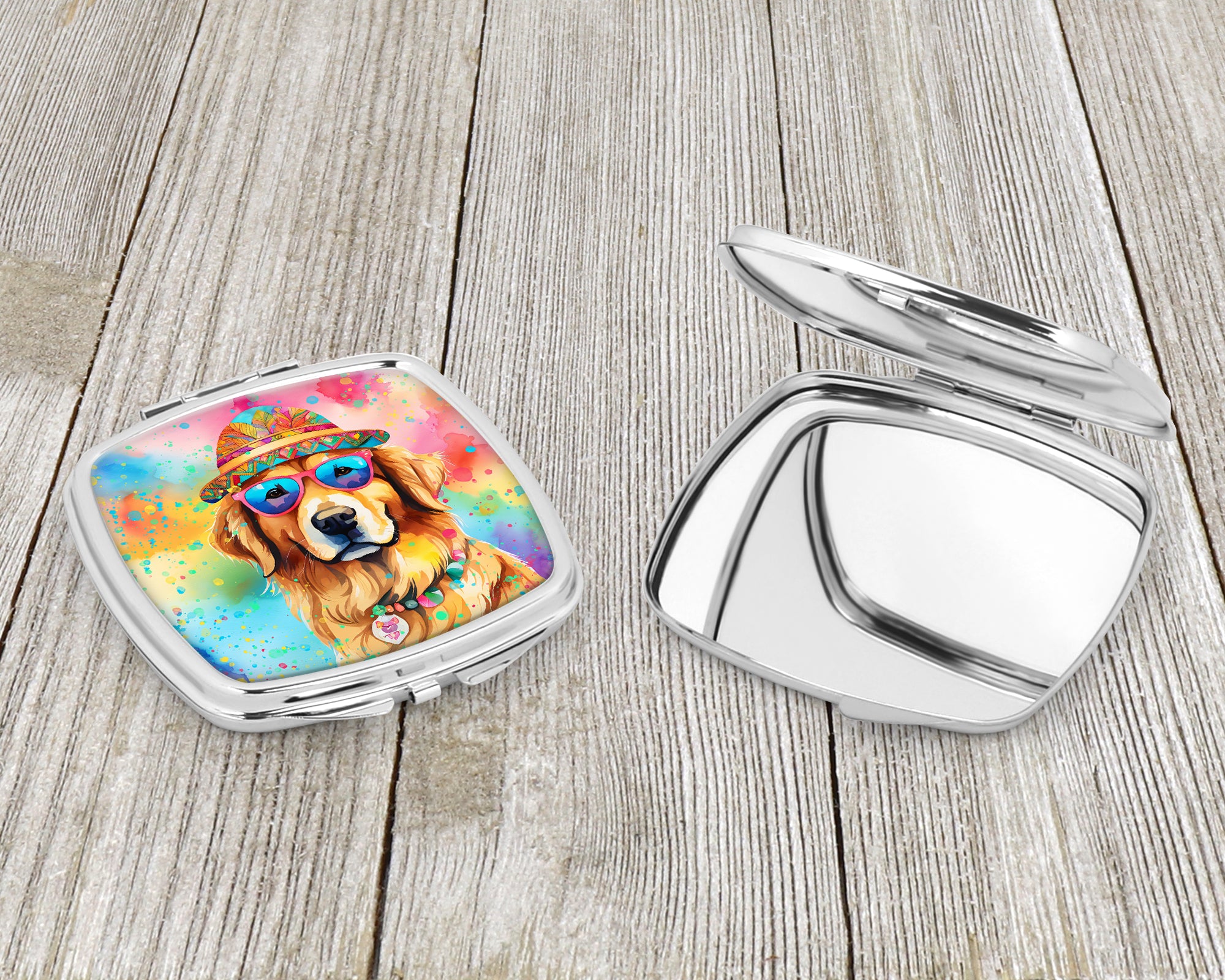 Golden Retriever Hippie Dawg Compact Mirror