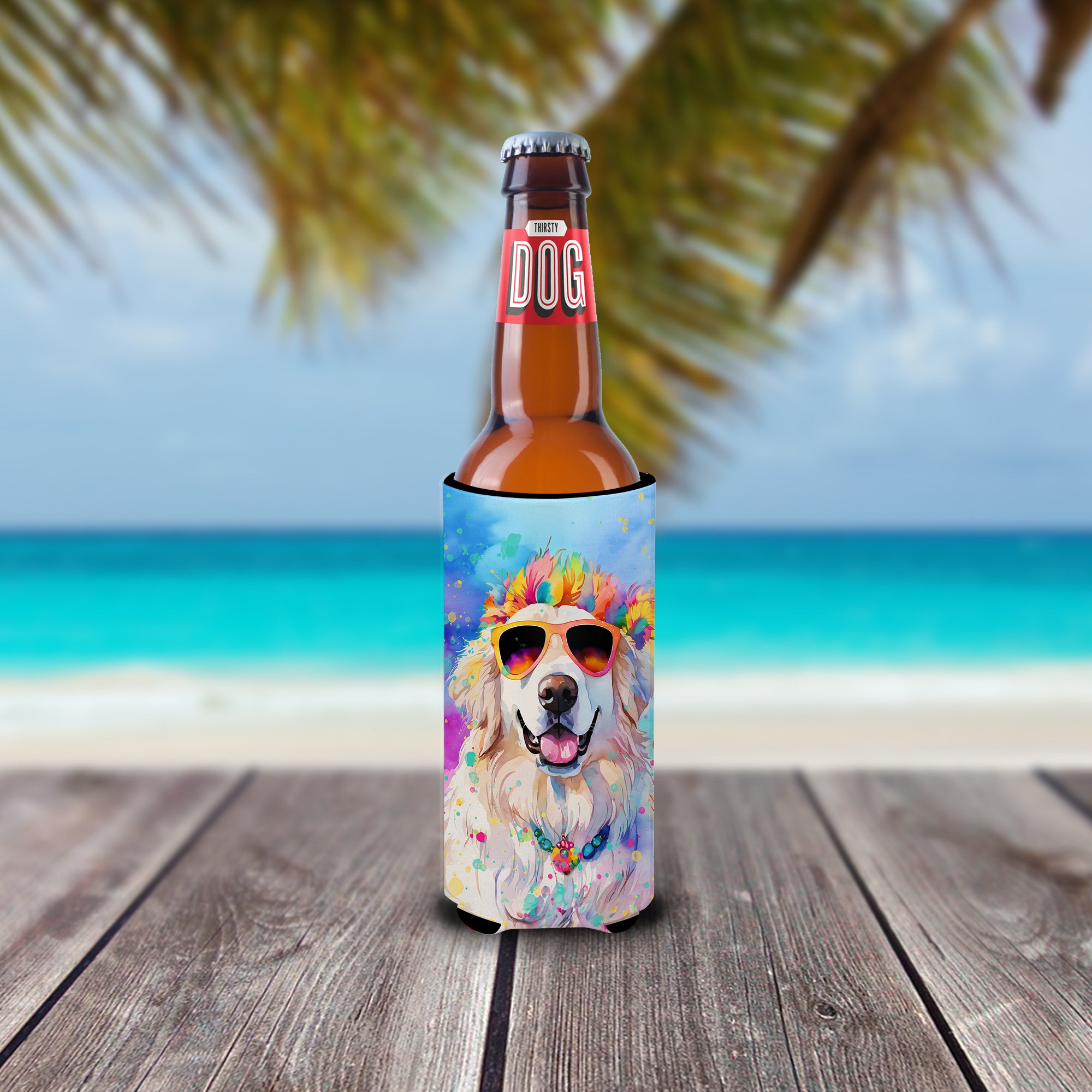 Great Pyrenees Hippie Dawg Hugger for Ultra Slim Cans