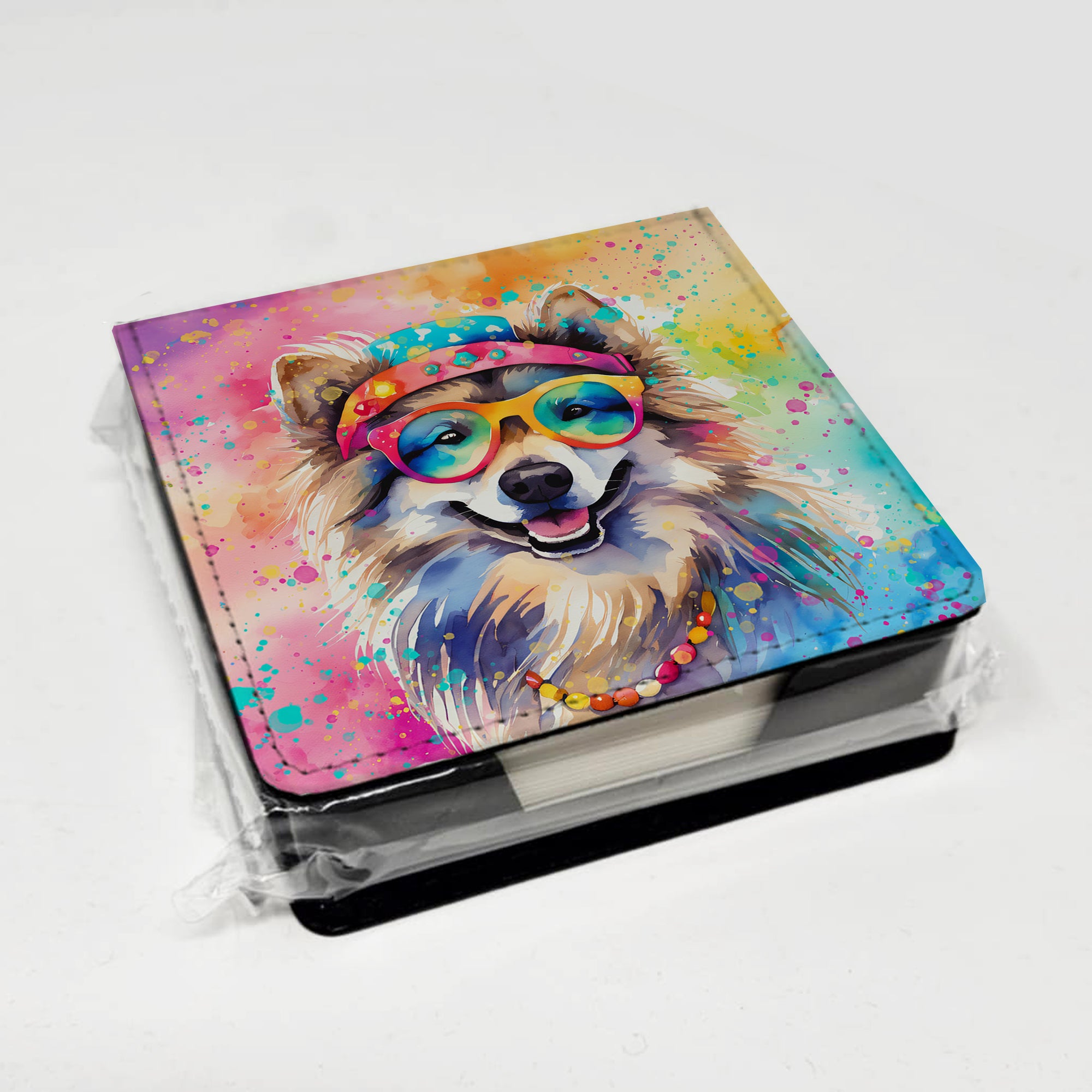 Keeshond Hippie Dawg PU Leather Note Paper Holder