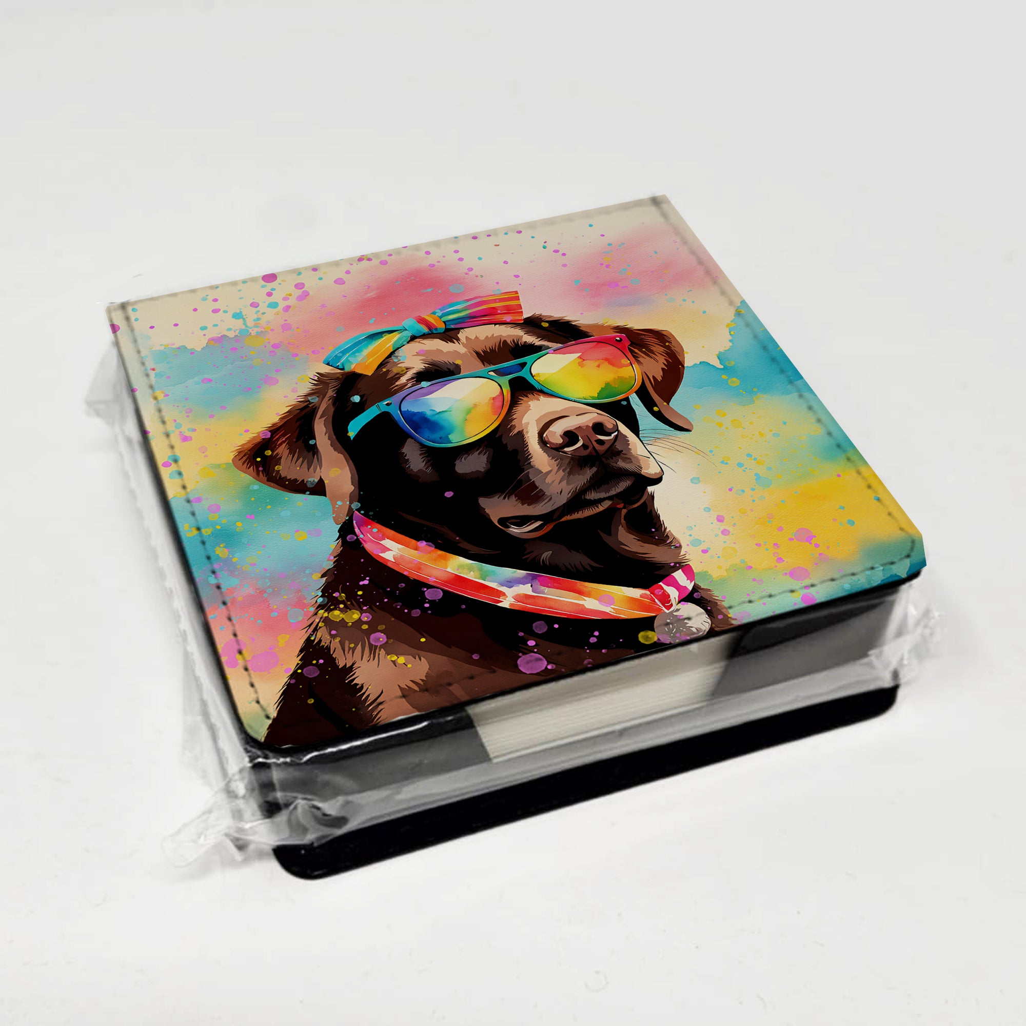 Chocolate Labrador Hippie Dawg PU Leather Note Paper Holder