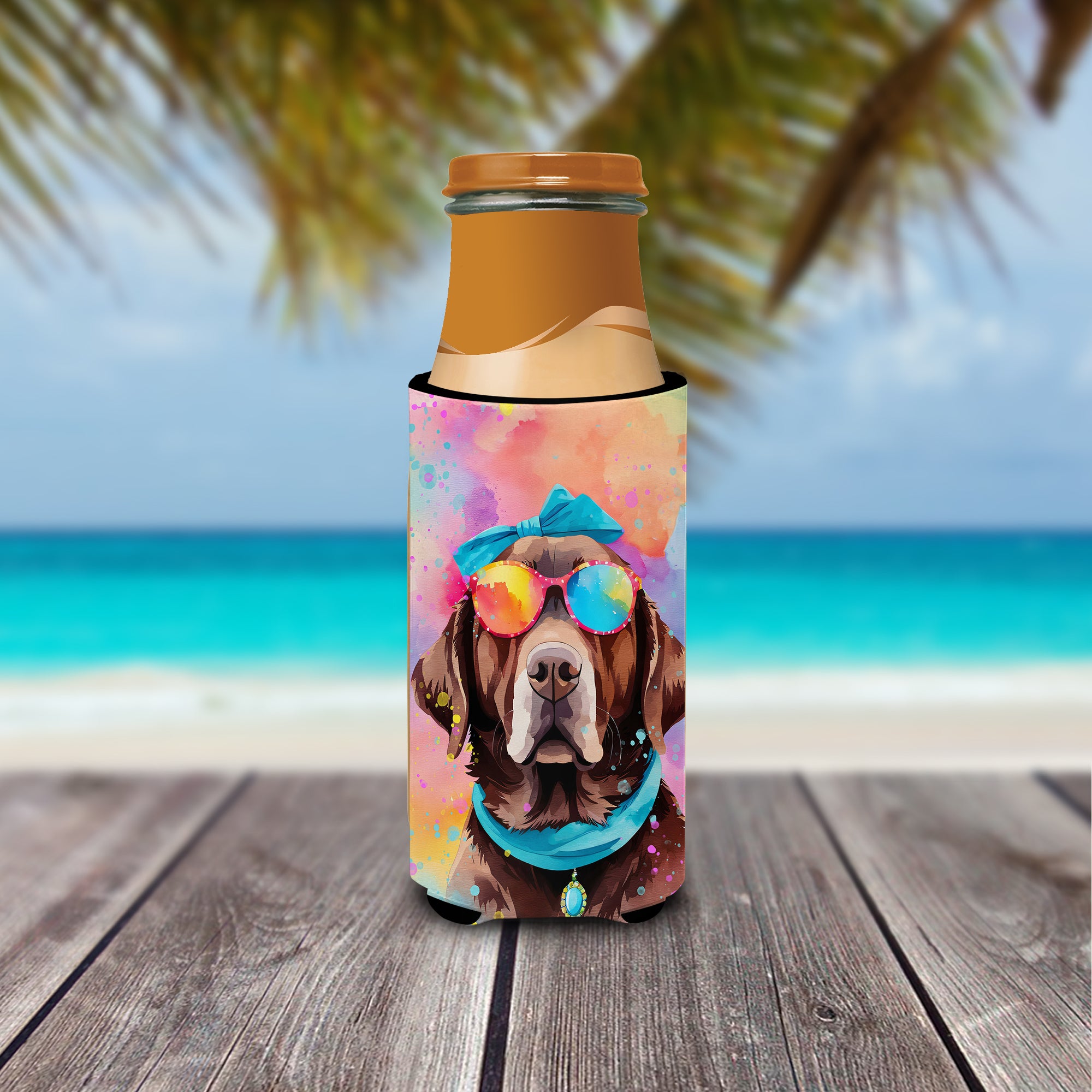 Chocolate Labrador Hippie Dawg Hugger for Ultra Slim Cans