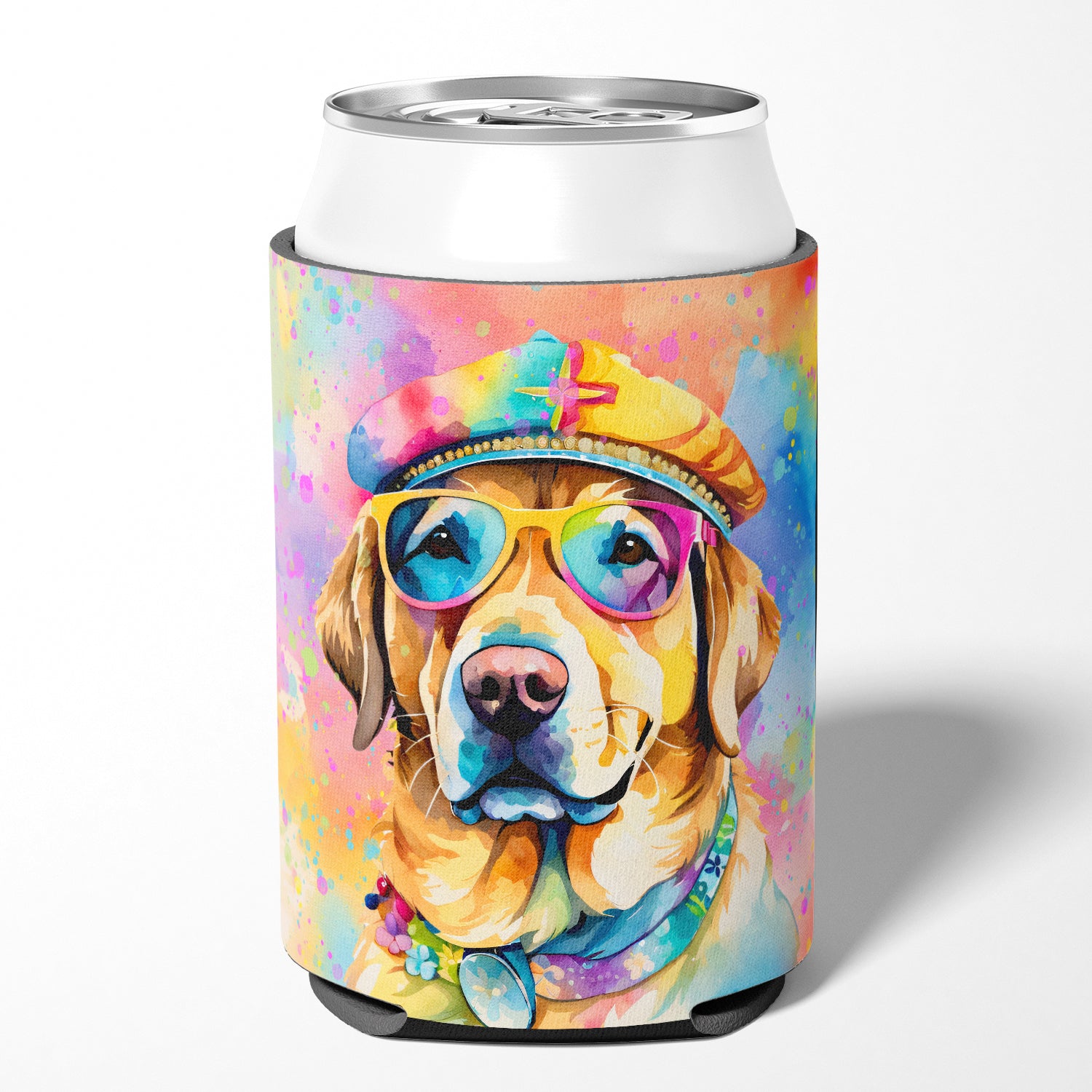 Yellow Labrador Hippie Dawg Can or Bottle Hugger