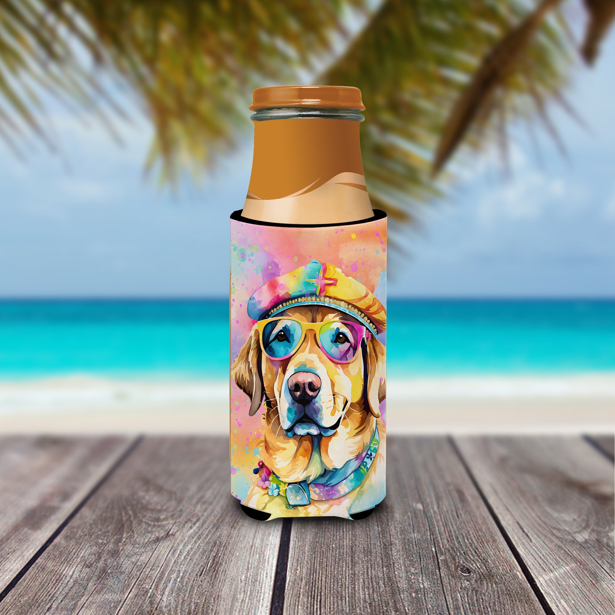 Yellow Labrador Hippie Dawg Hugger for Ultra Slim Cans