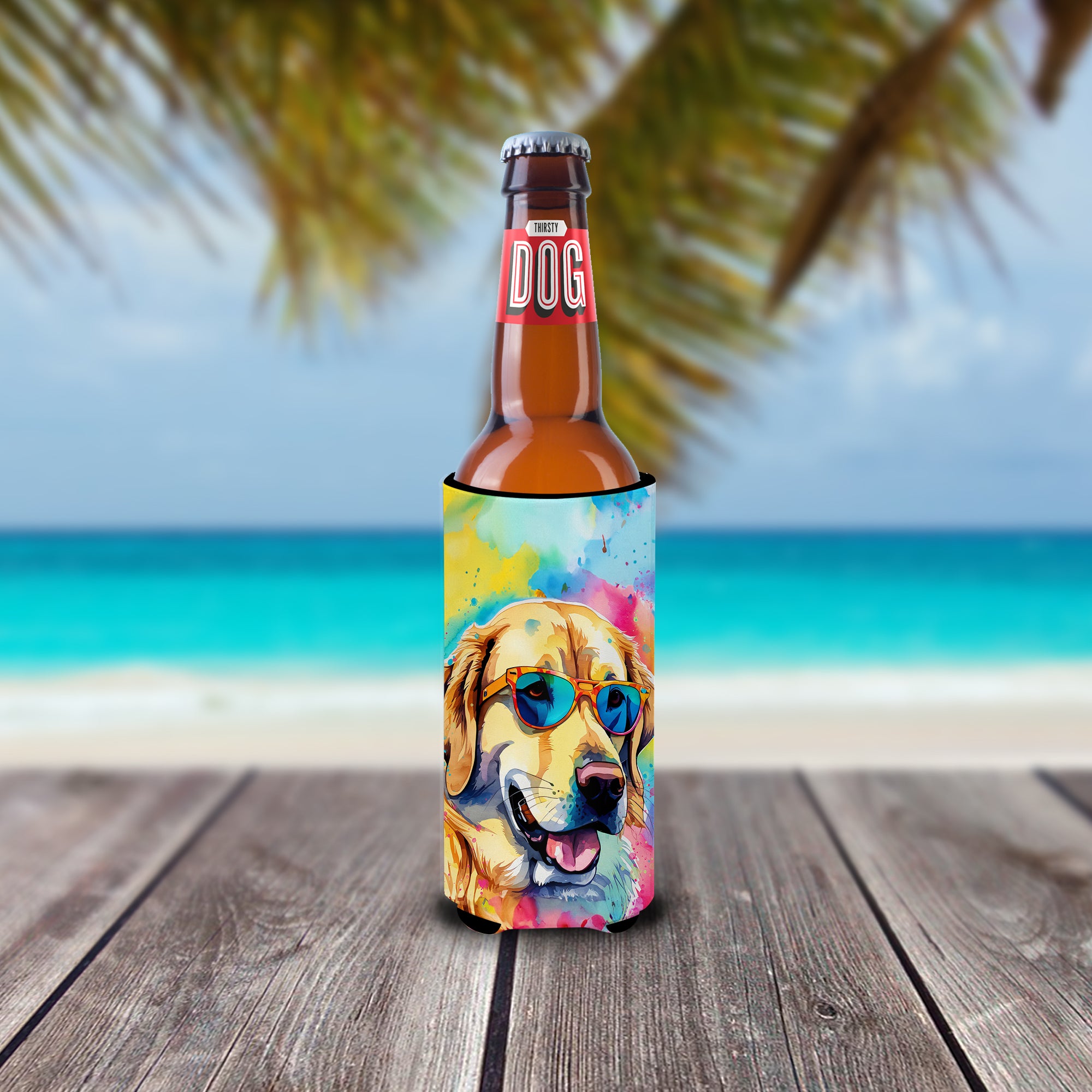 Yellow Labrador Hippie Dawg Hugger for Ultra Slim Cans