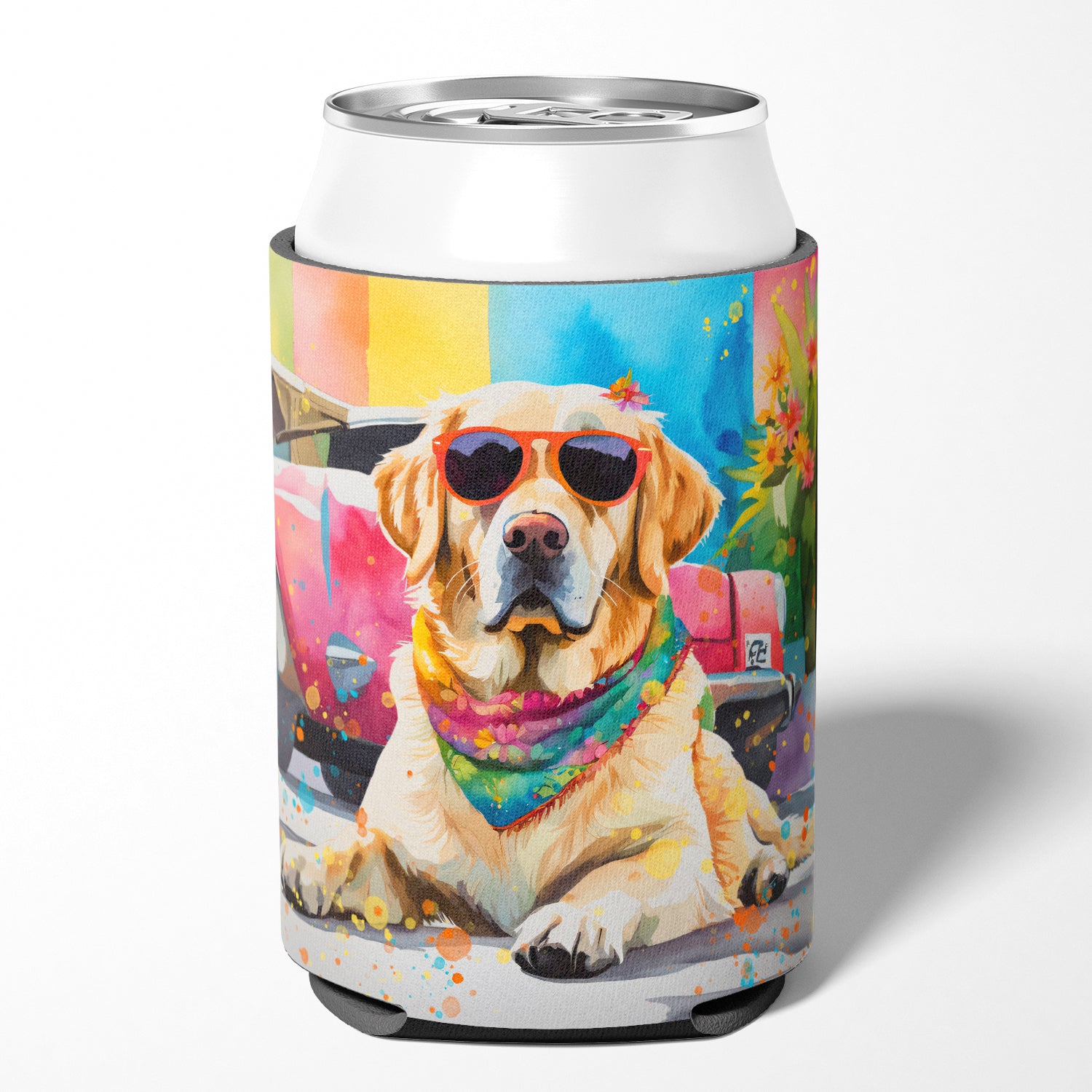 Yellow Labrador Hippie Dawg Can or Bottle Hugger