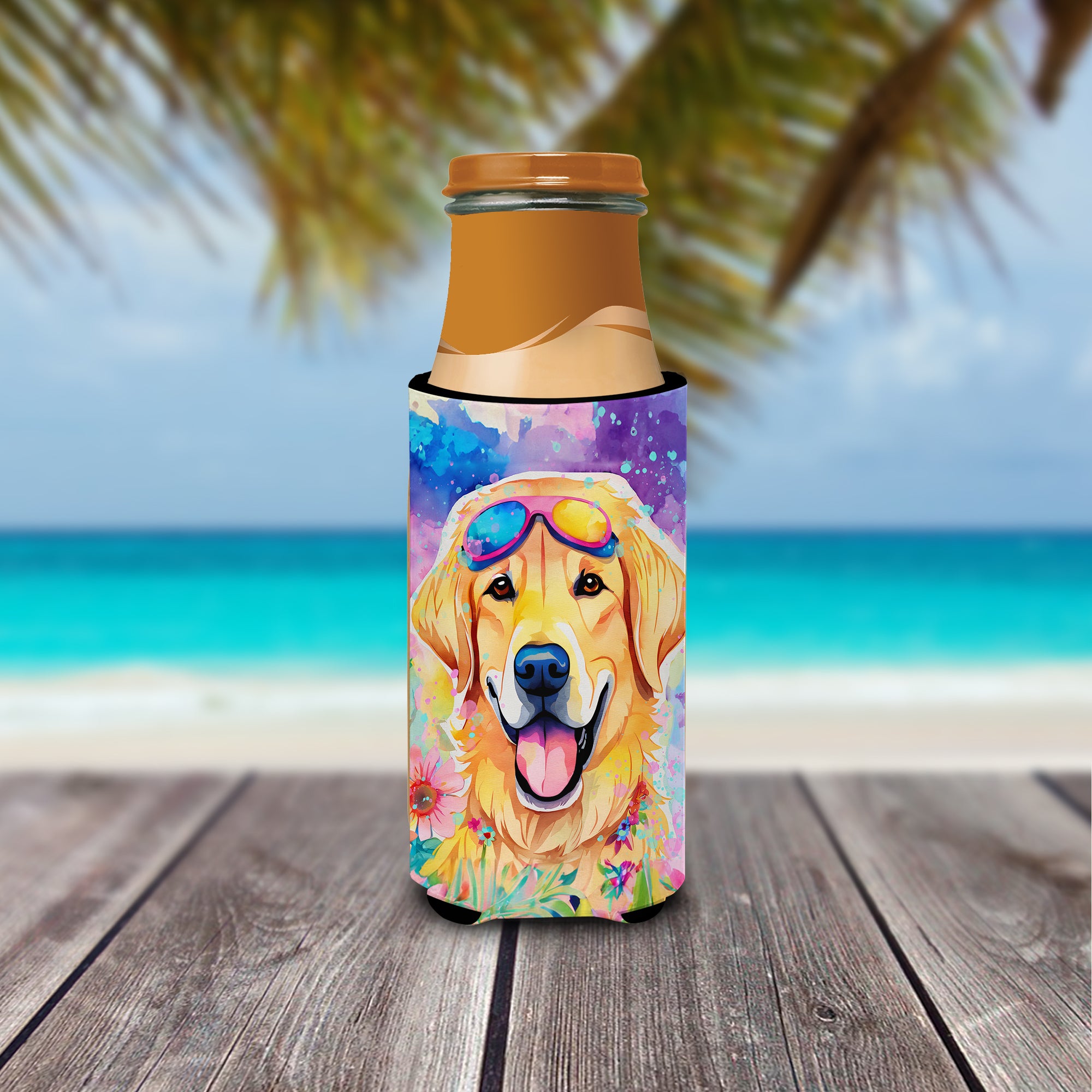 Yellow Labrador Hippie Dawg Hugger for Ultra Slim Cans