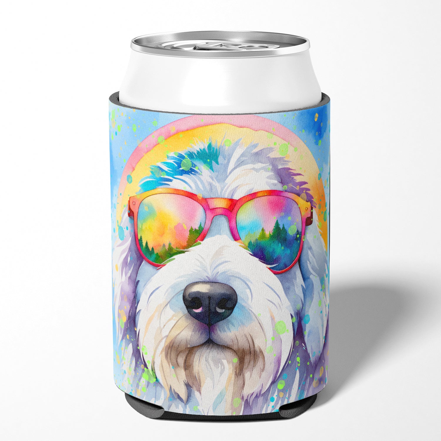 Old English Sheepdog Hippie Dawg Can or Bottle Hugger