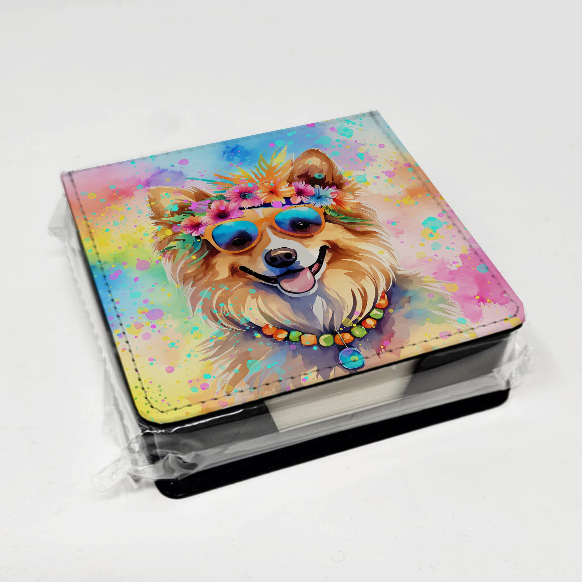 Pomeranian Hippie Dawg PU Leather Note Paper Holder