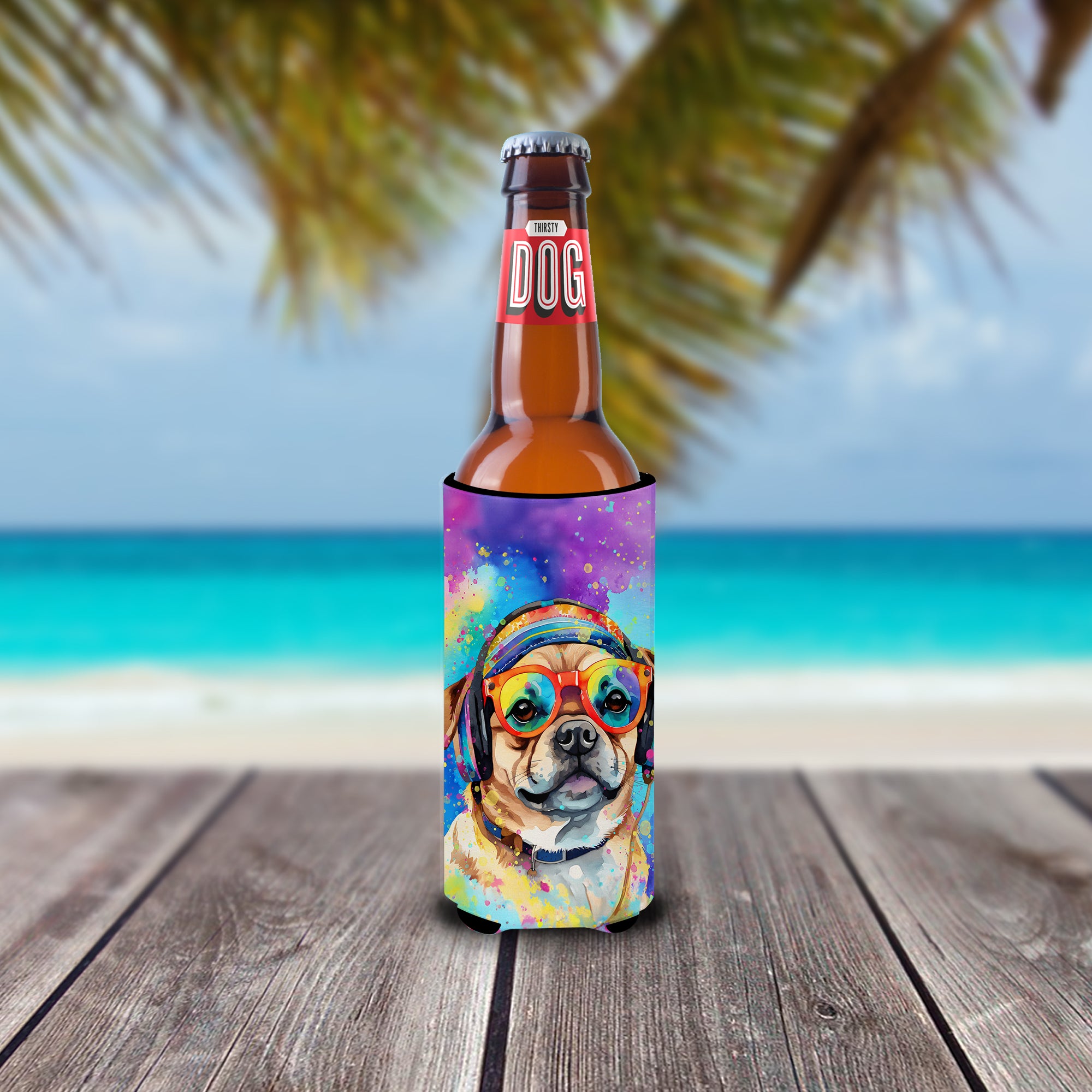 Pug Hippie Dawg Hugger for Ultra Slim Cans