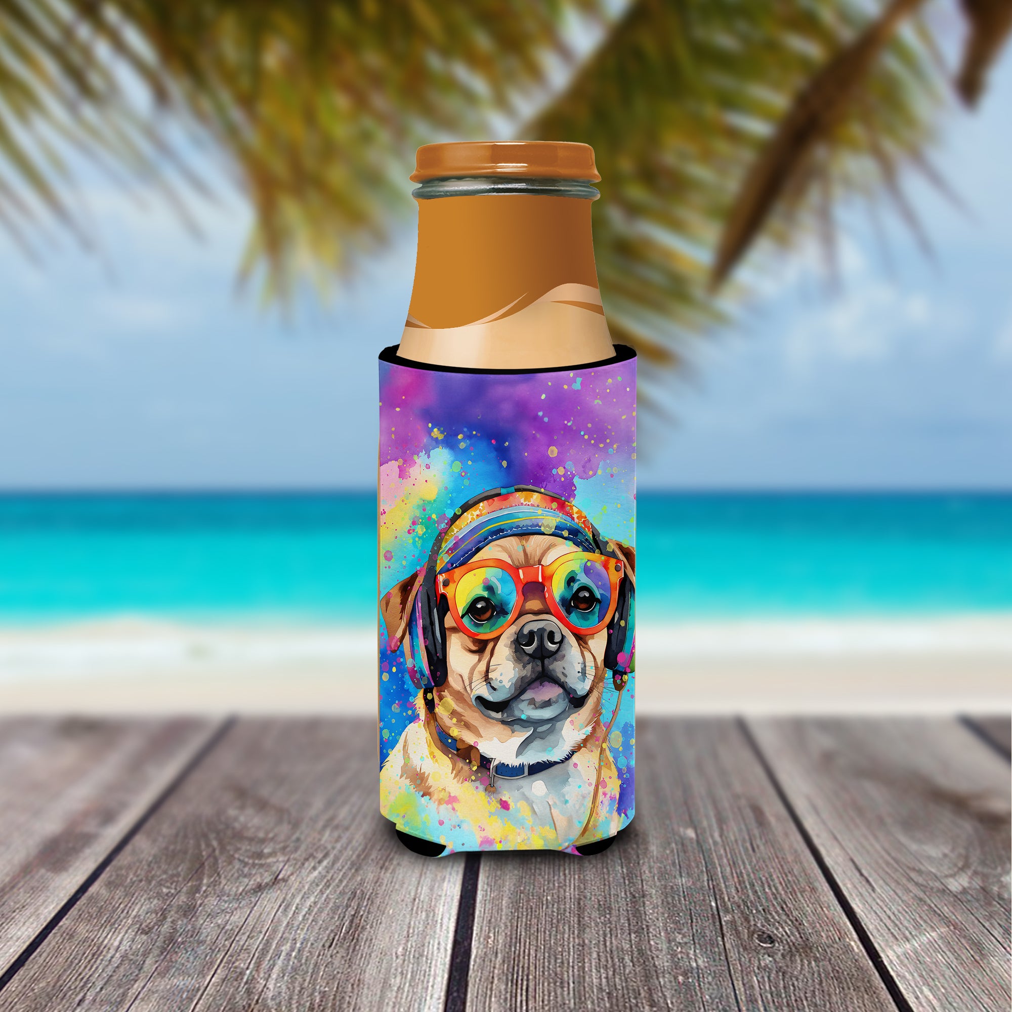 Pug Hippie Dawg Hugger for Ultra Slim Cans