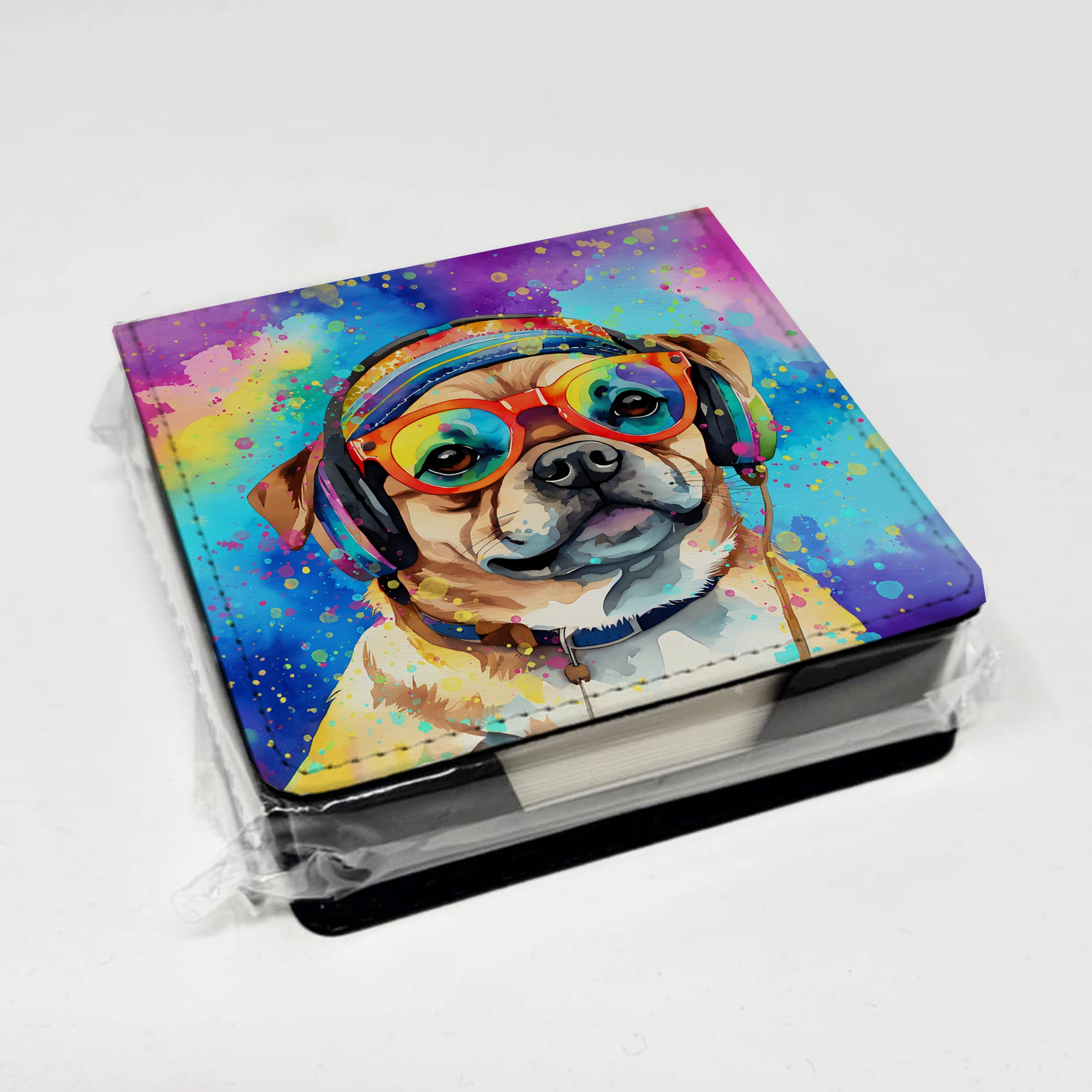 Pug Hippie Dawg PU Leather Note Paper Holder